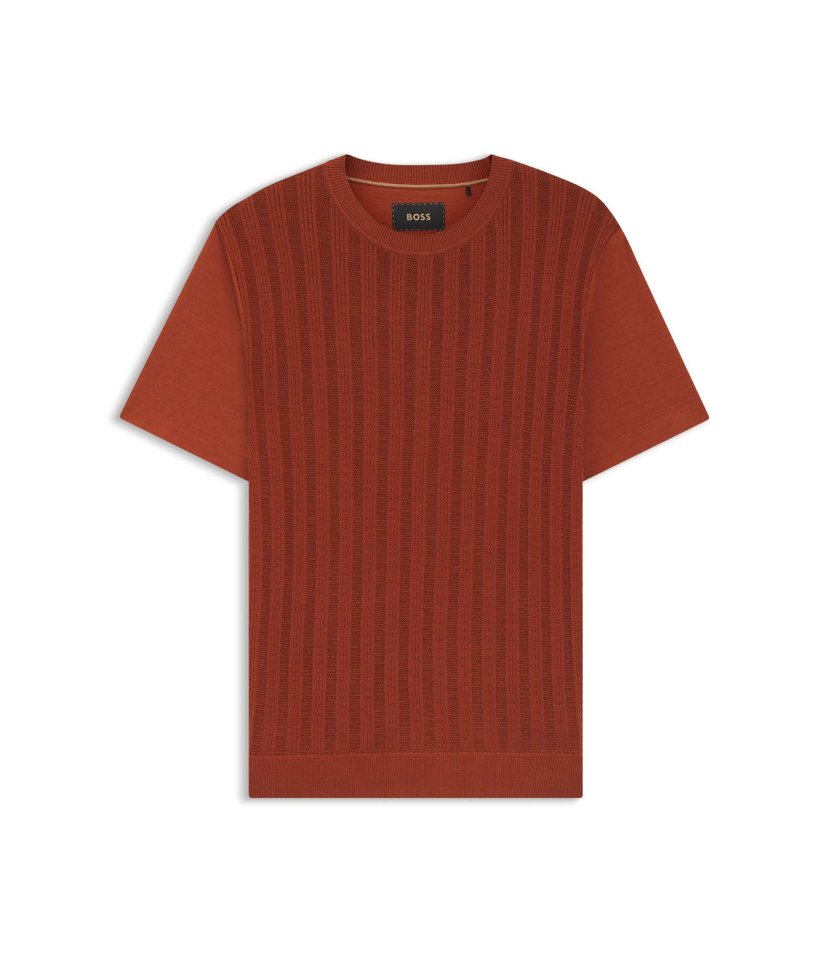 Boss Cable Knit T Shirt In Cotton And Silk Brown