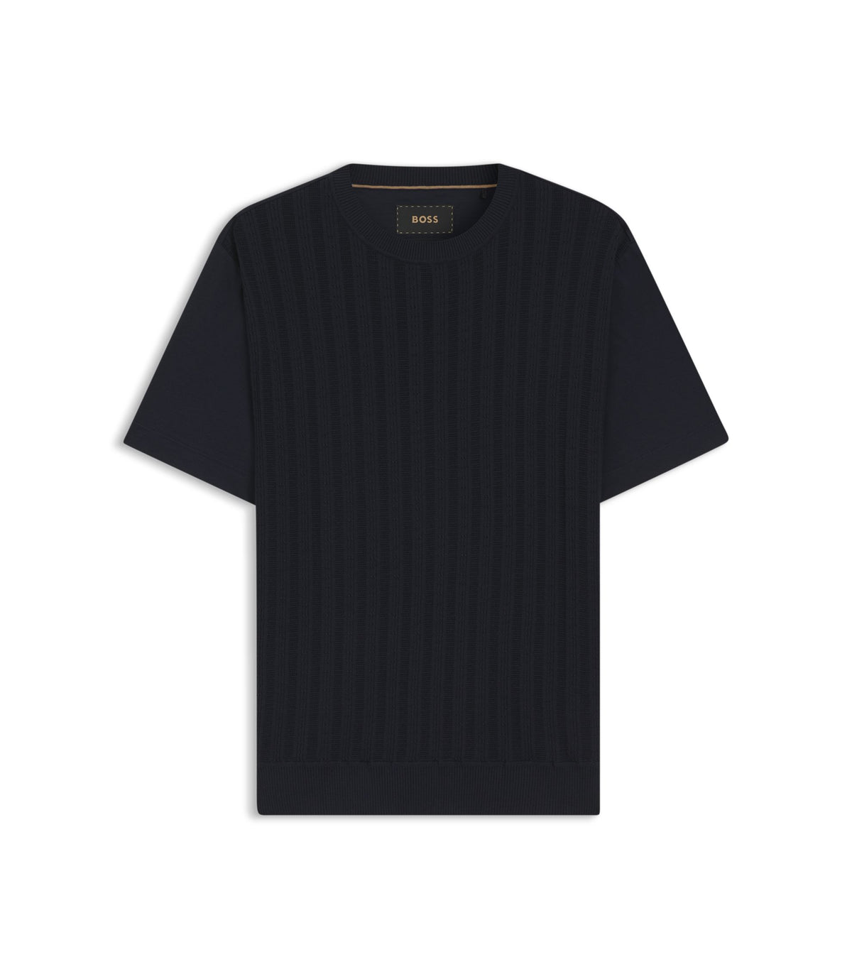 Boss Cable Knit T Shirt In Cotton And Silk Dark Blue