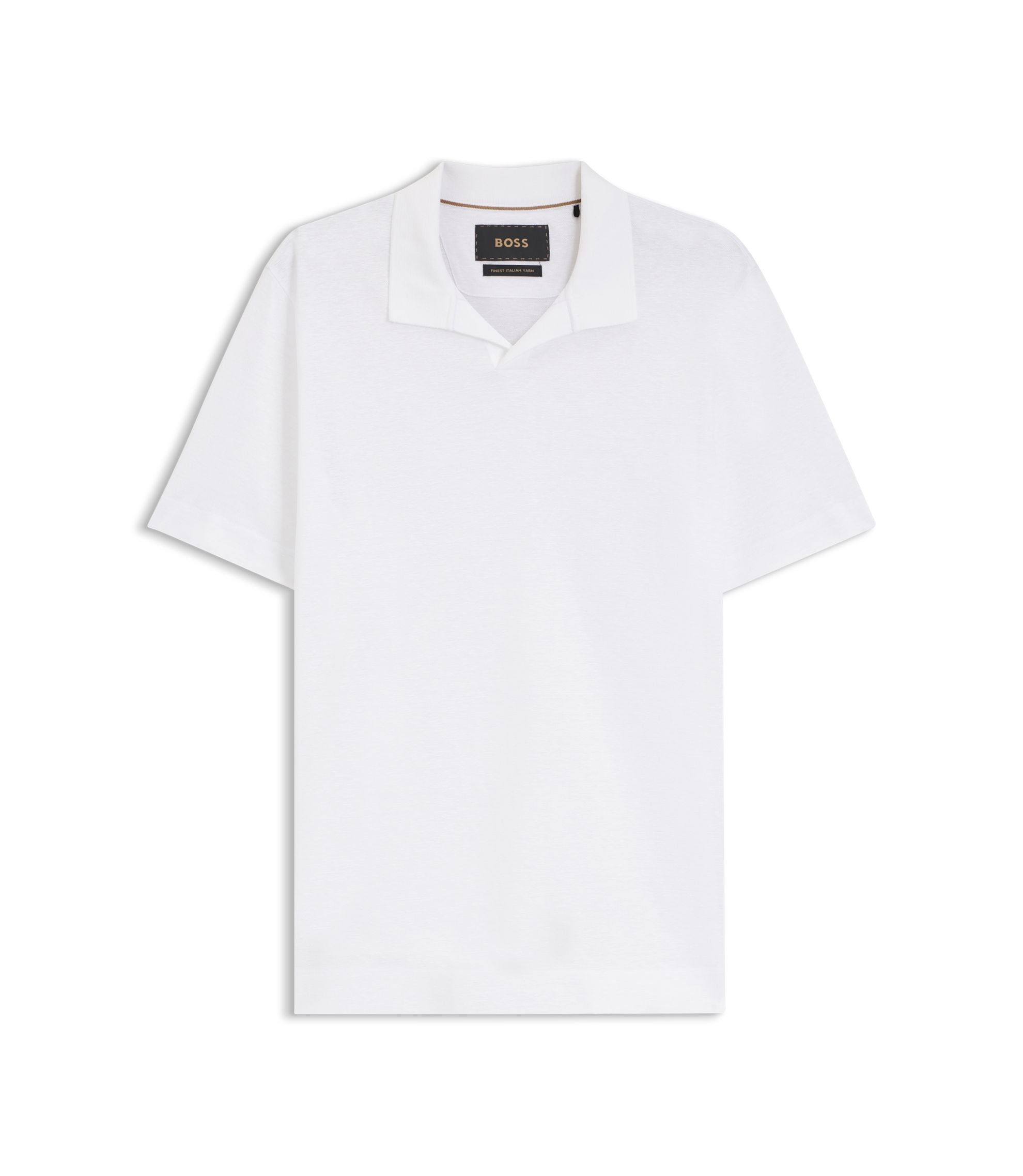 Boss Cotton Linen Polo Shirt With Johnny Collar White