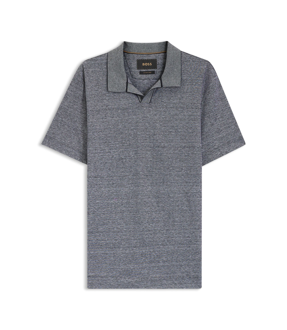 Boss Cotton Linen Polo Shirt With Johnny Collar Dark Blue