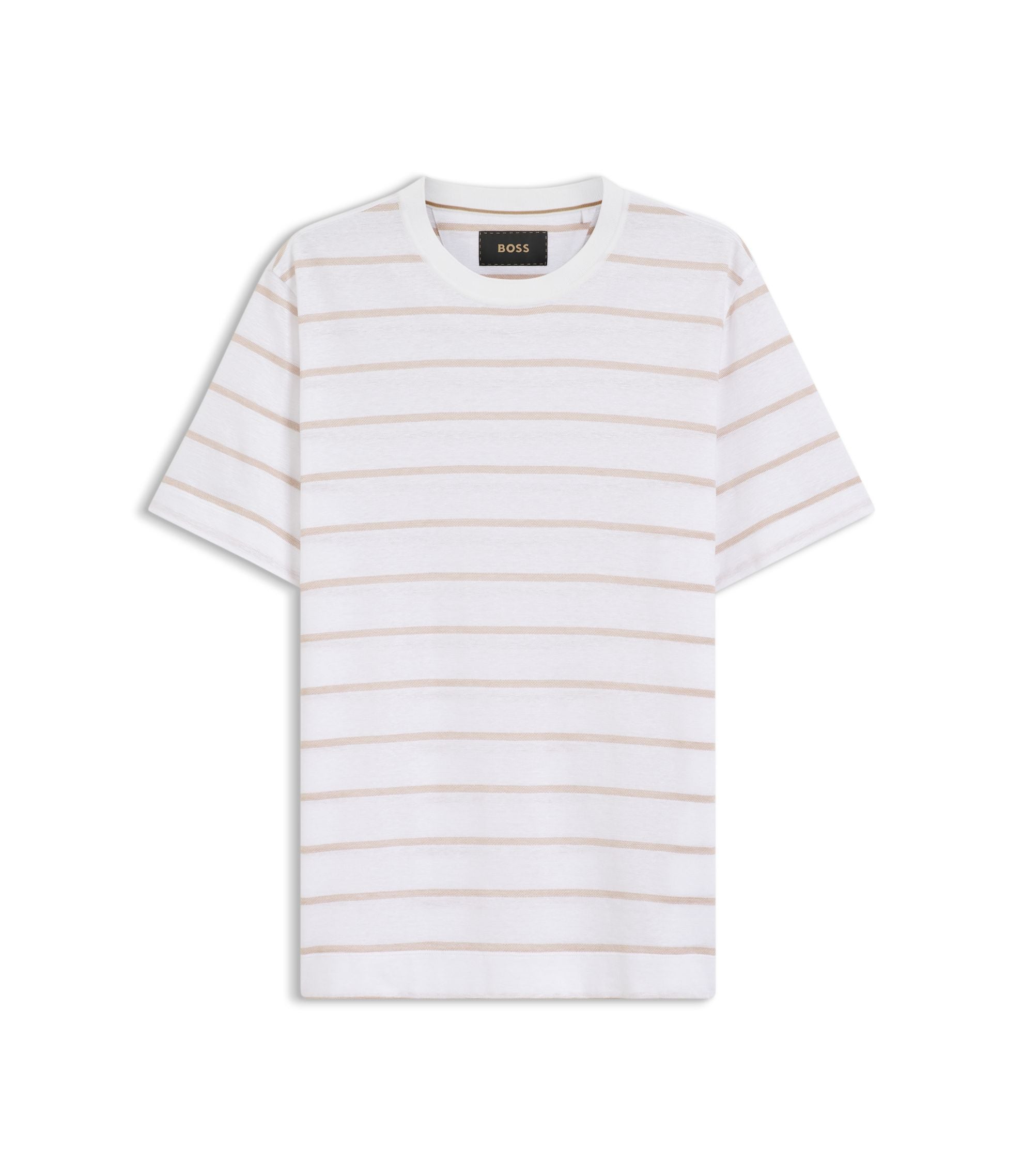 Boss Cotton Linen T Shirt With Horizontal Stripe White