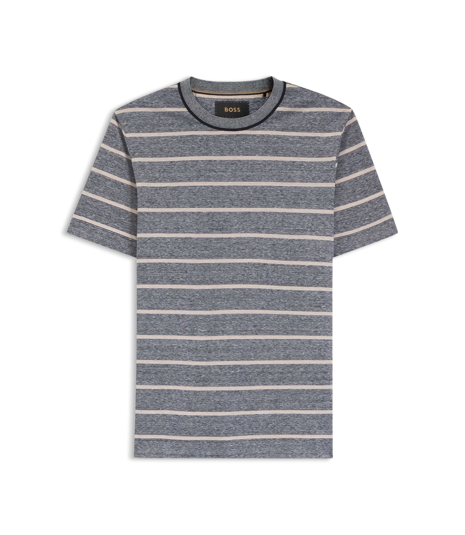 Boss Cotton Linen T Shirt With Horizontal Stripe Dark Blue