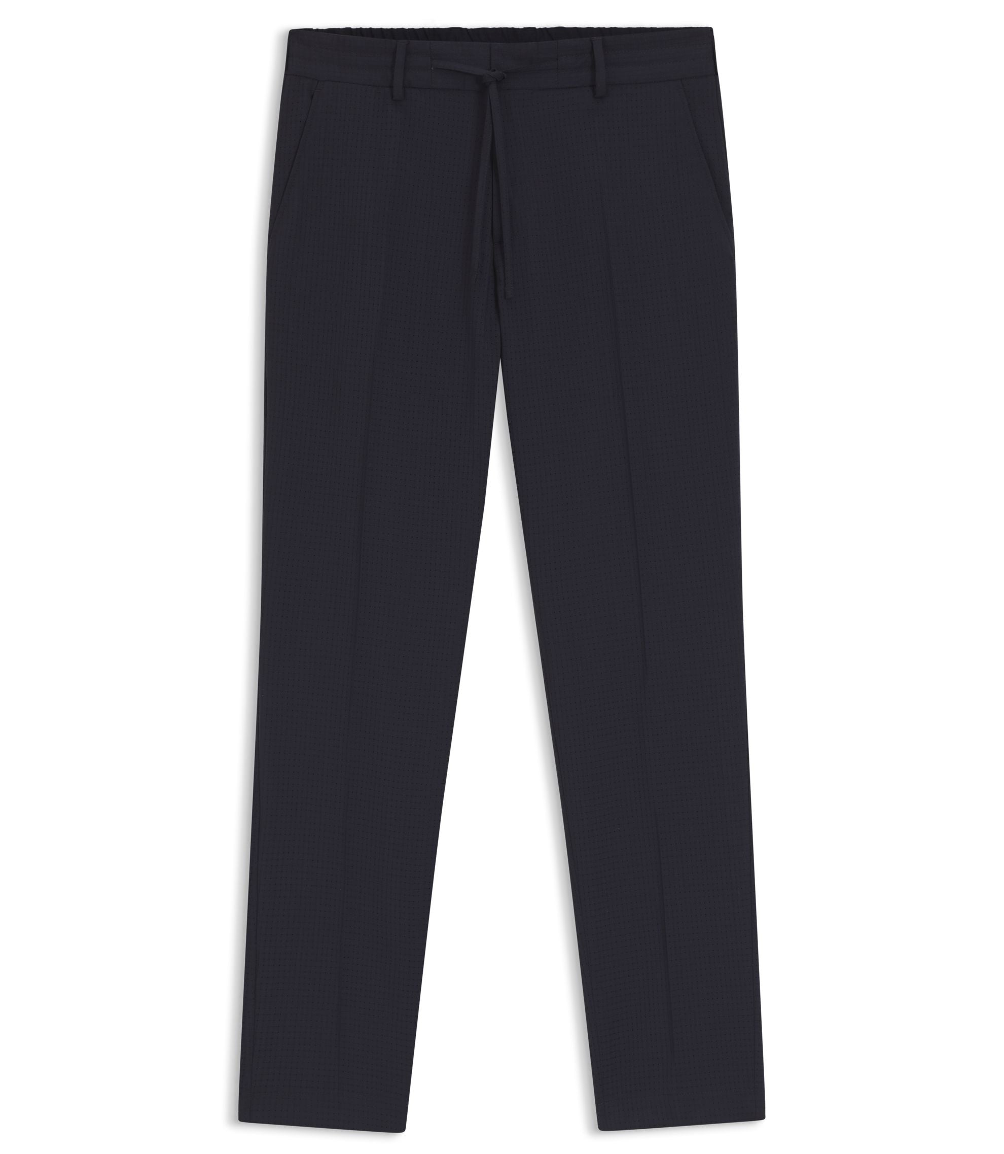 Boss Patterned Slim Fit Trousers In A Wool Blend Dark Blue