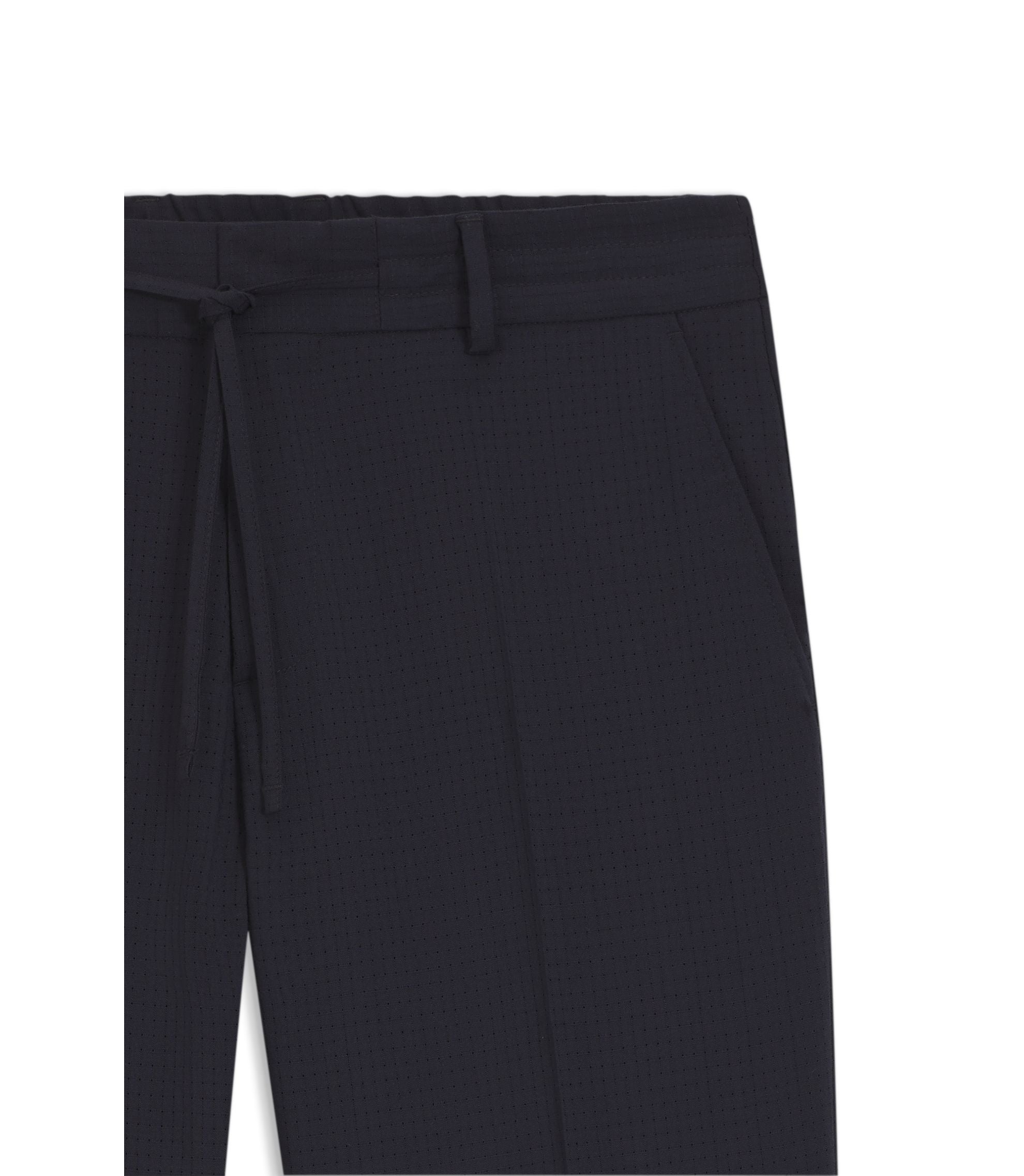 Boss Patterned Slim Fit Trousers In A Wool Blend Dark Blue