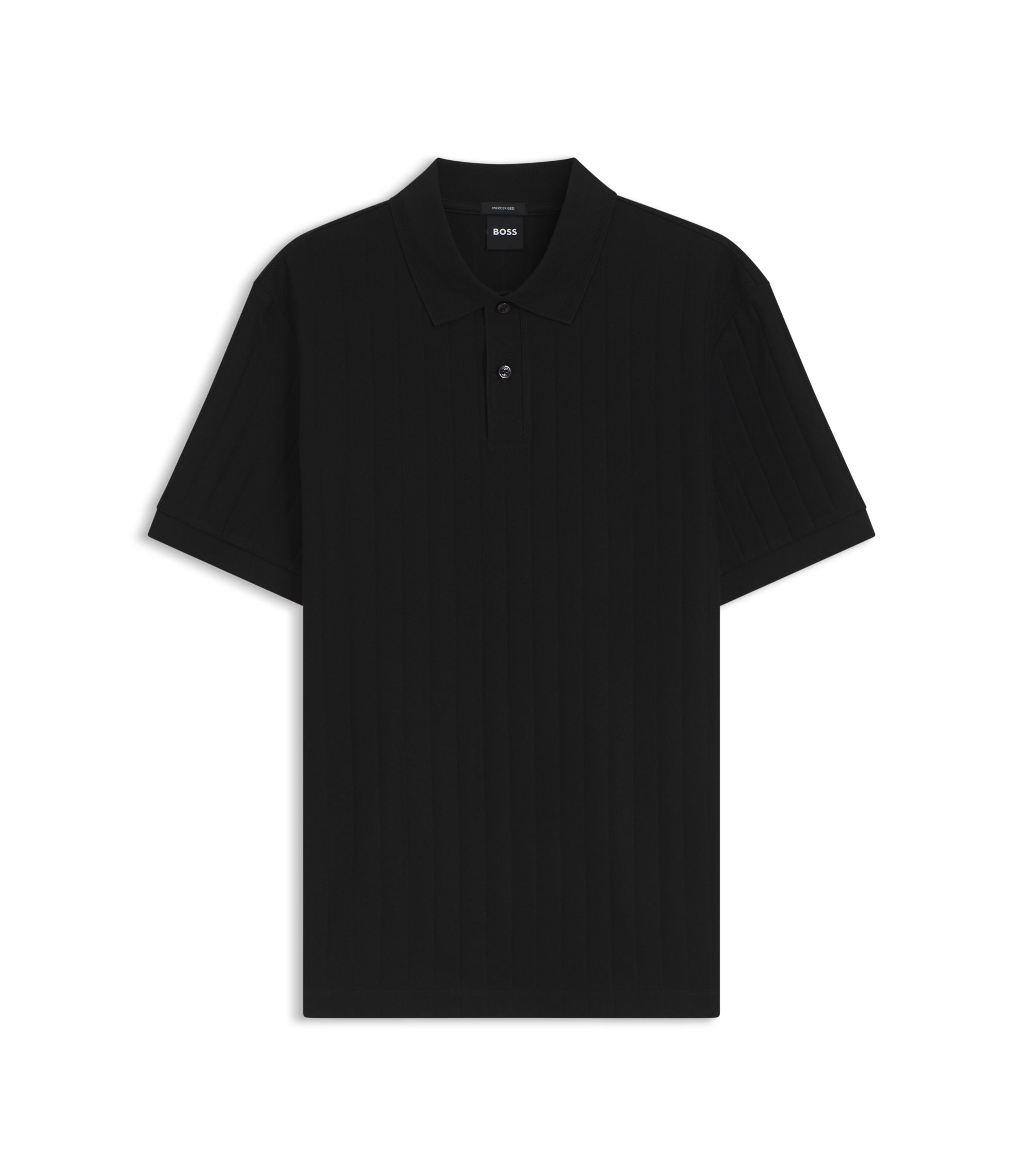 Boss Vertical Stripe Polo Shirt In Mercerised Cotton Black