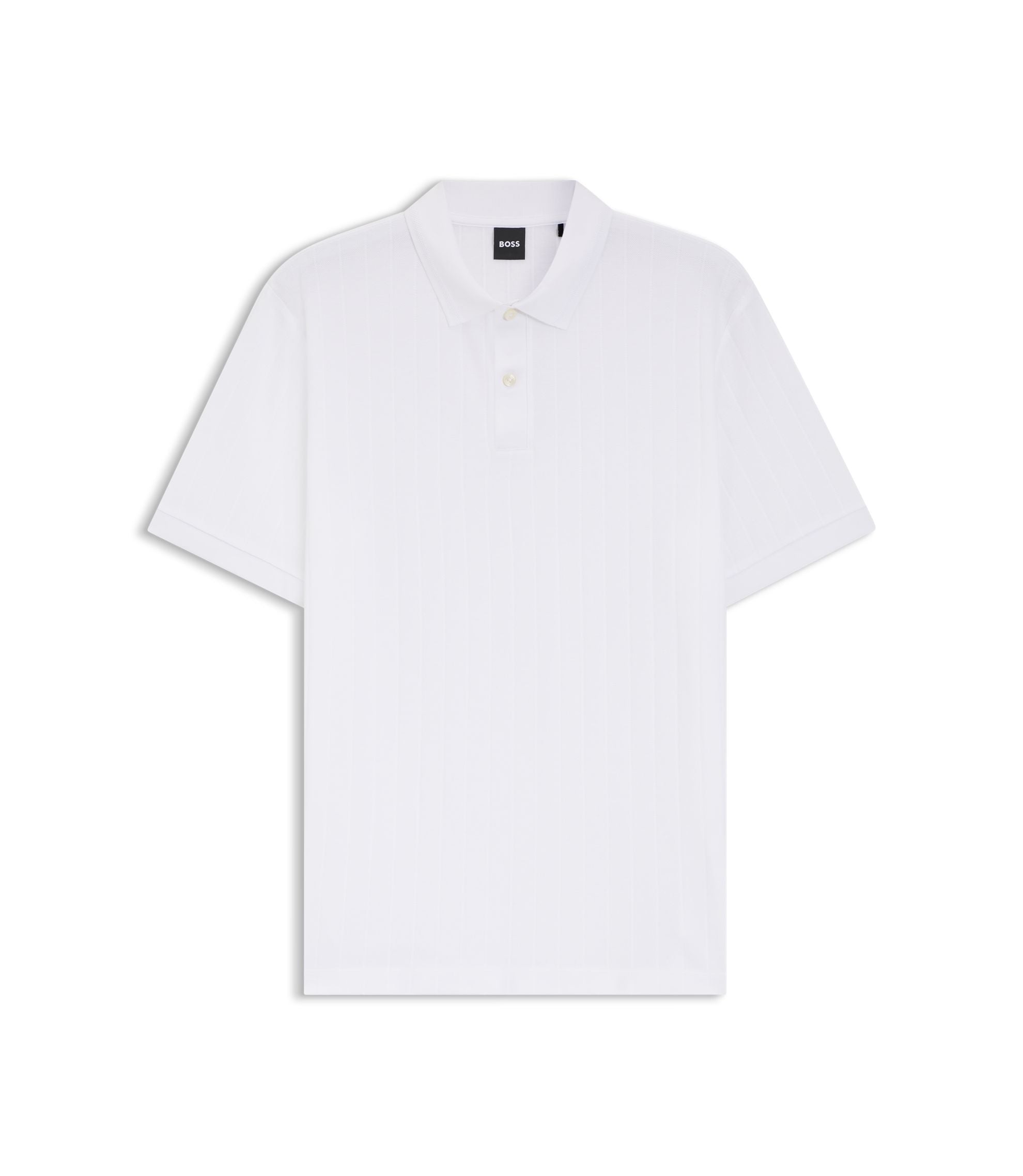 Boss Vertical Stripe Polo Shirt In Mercerised Cotton White