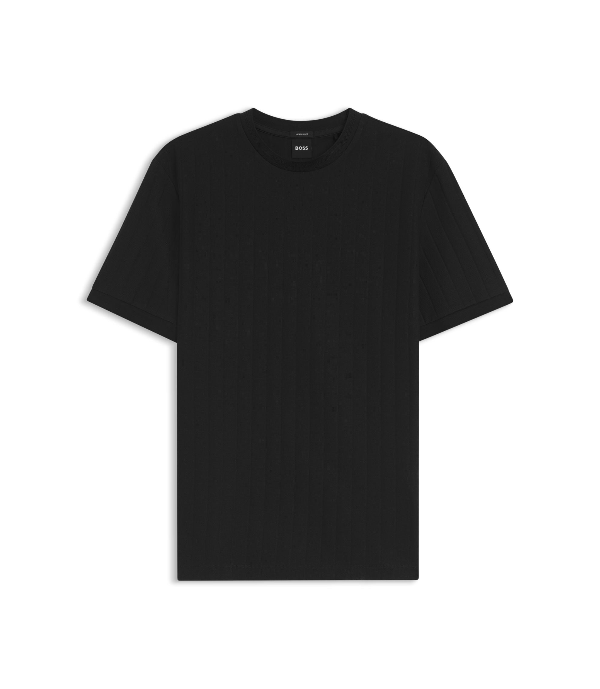 Boss Vertical Stripe T Shirt In Mercerised Cotton Black