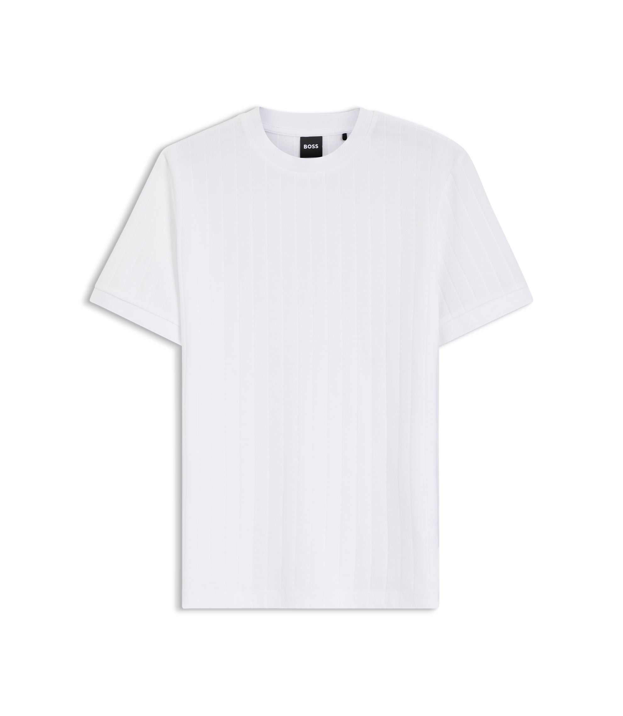 Boss Vertical Stripe T Shirt In Mercerised Cotton White