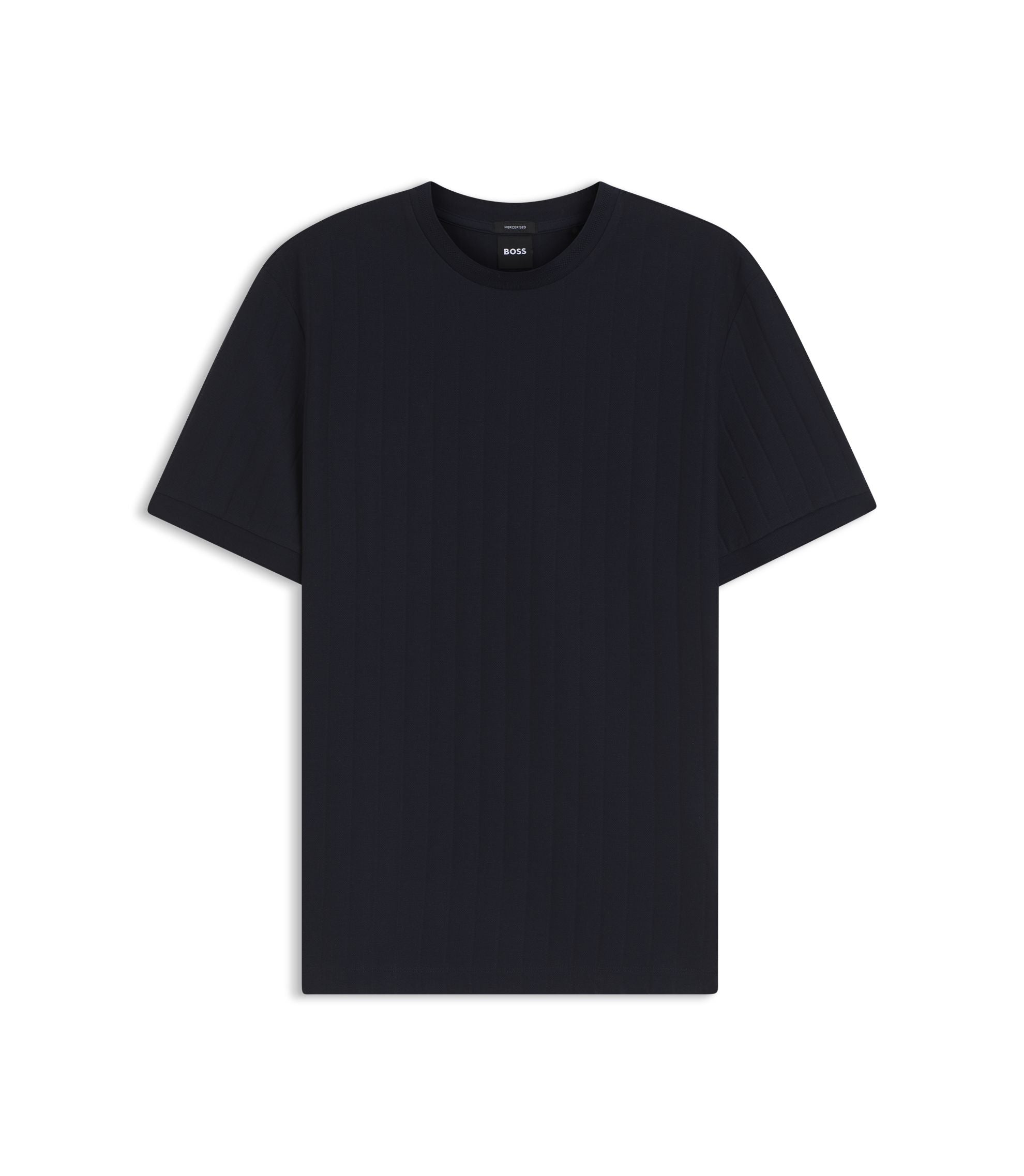 Boss Vertical Stripe T Shirt In Mercerised Cotton Dark Blue