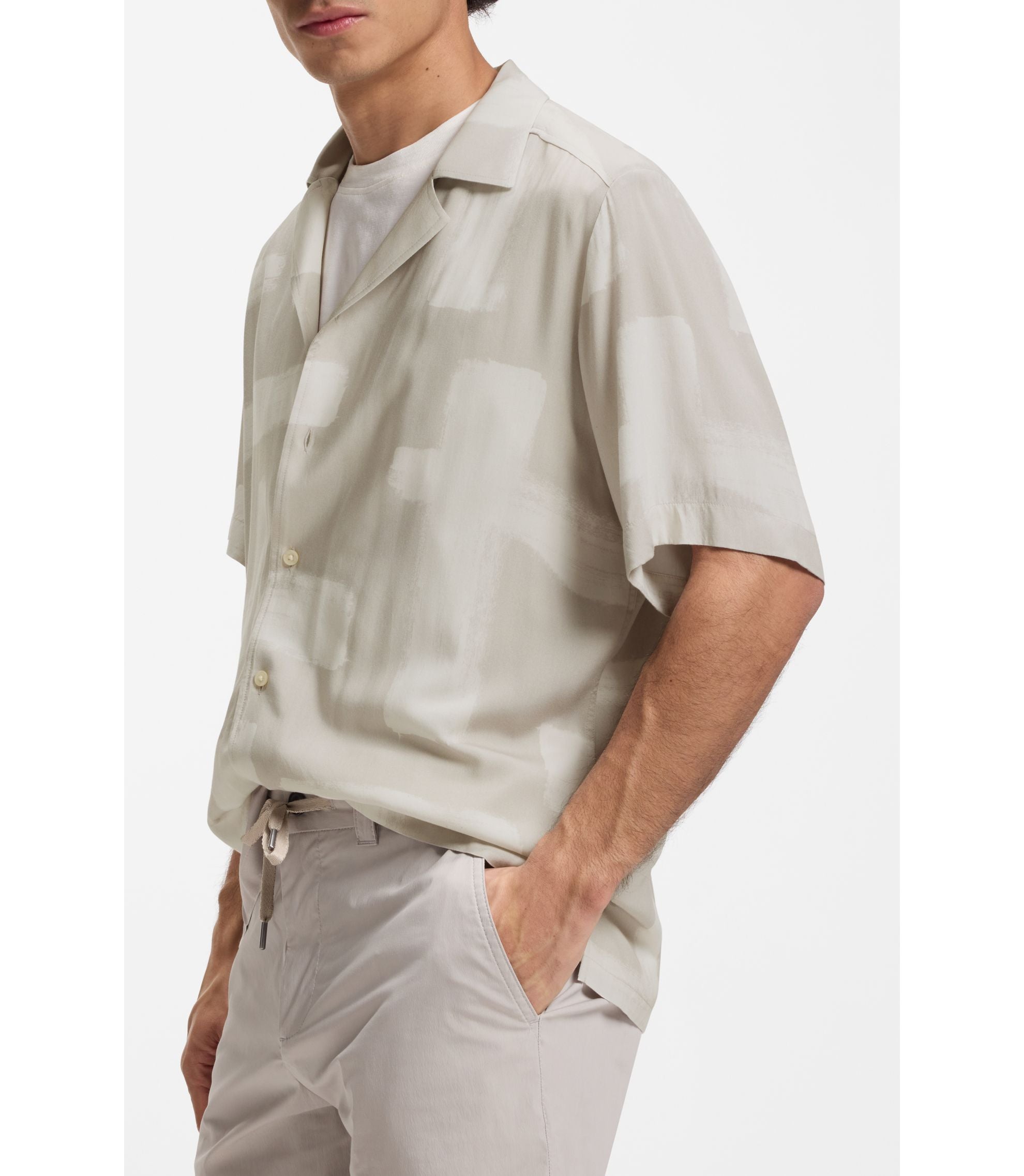 Boss Regular Fit Shirt With Maxi Print Light Grey