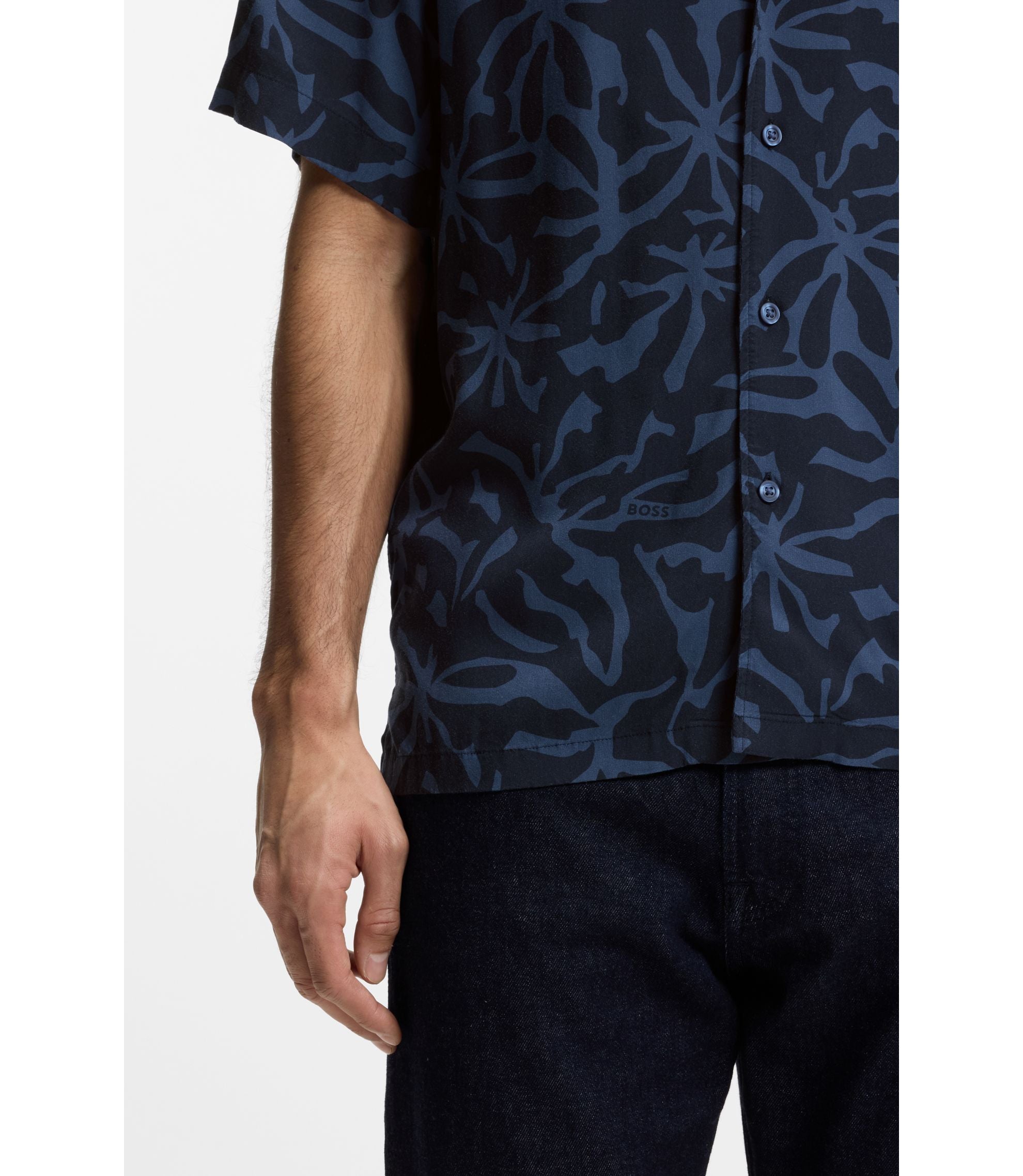Boss Regular Fit Shirt With Maxi Print Dark Blue