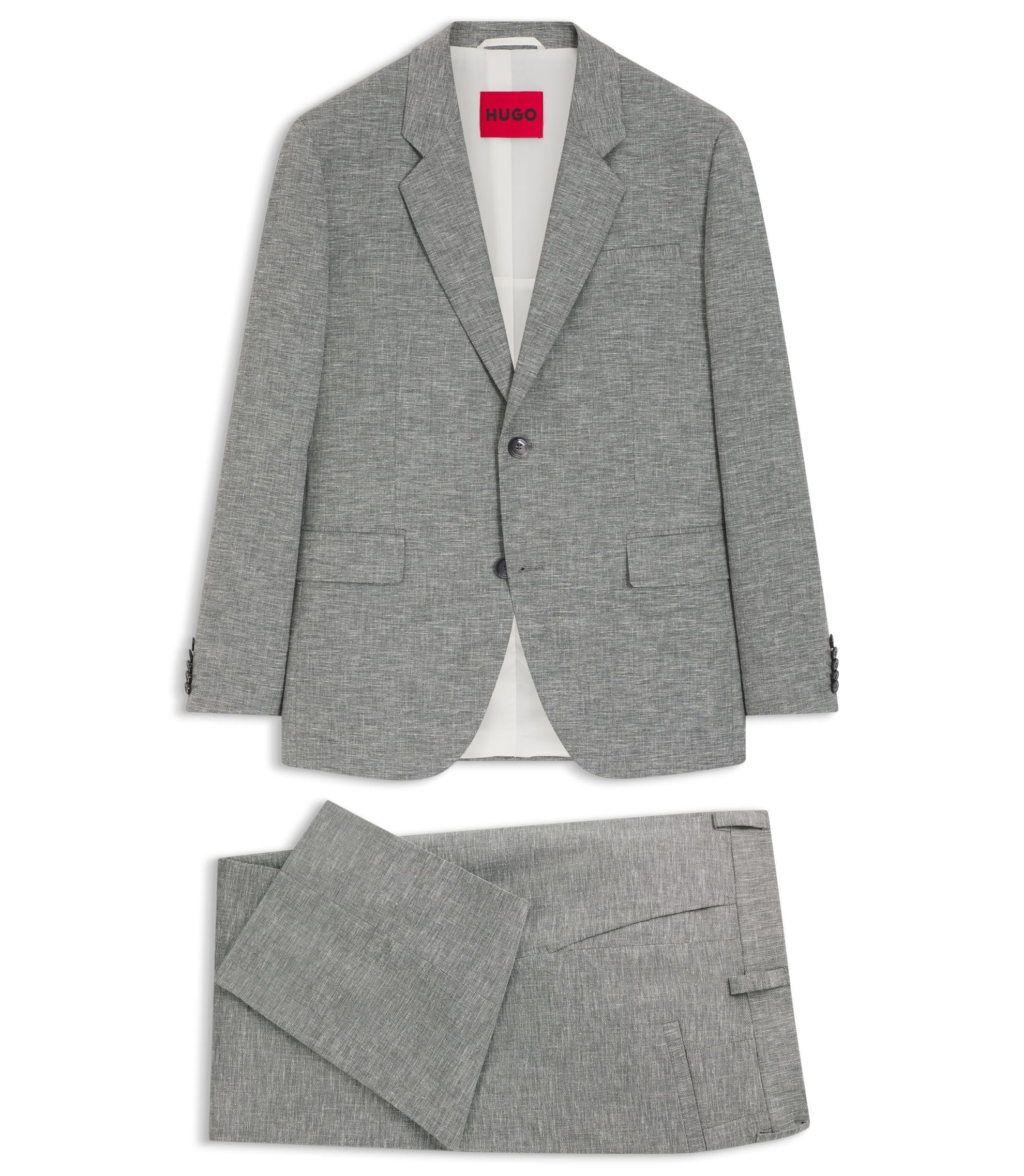 Hugo Two Piece Modern Fit Suit In Sharkskin Fabric Dark Grey