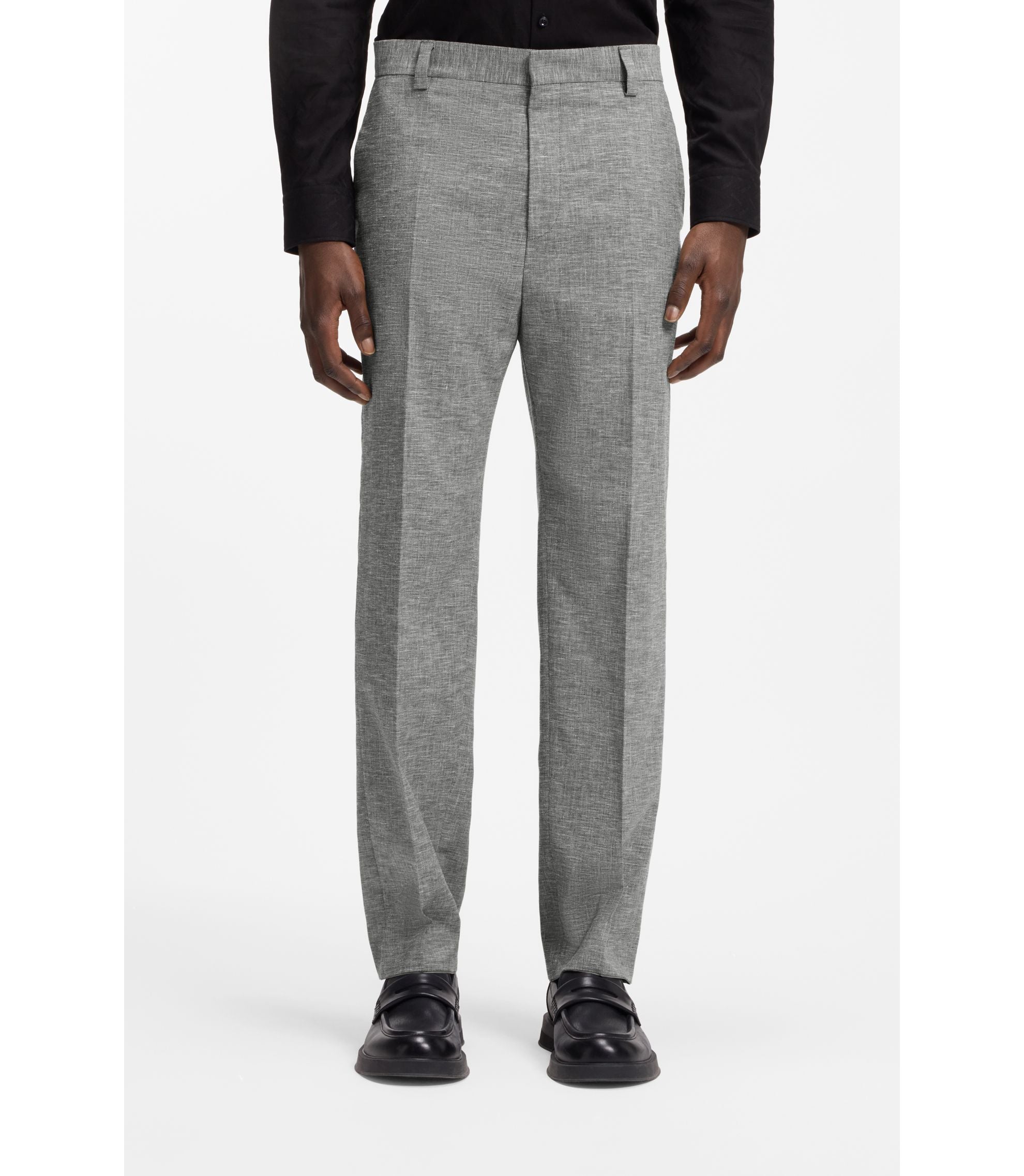 Hugo Two Piece Modern Fit Suit In Sharkskin Fabric Dark Grey