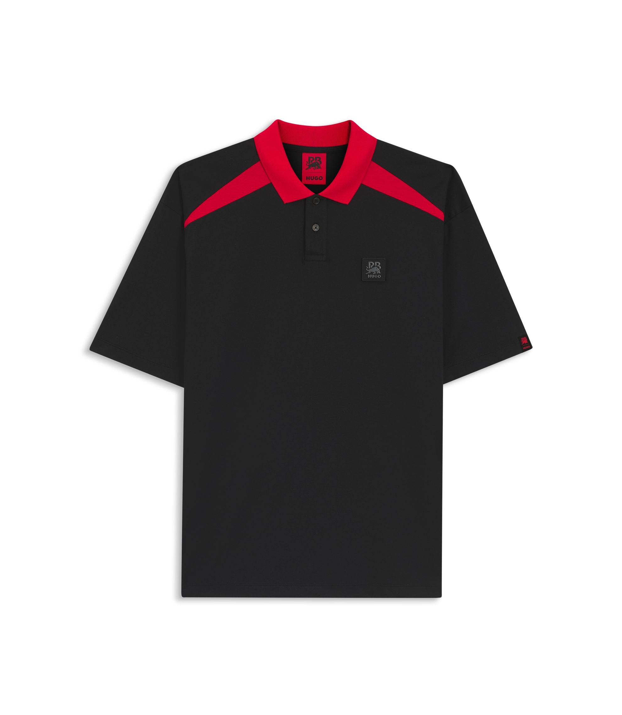 Hugo X Rb Stretch Cotton Polo Shirt With Bull Motif Black