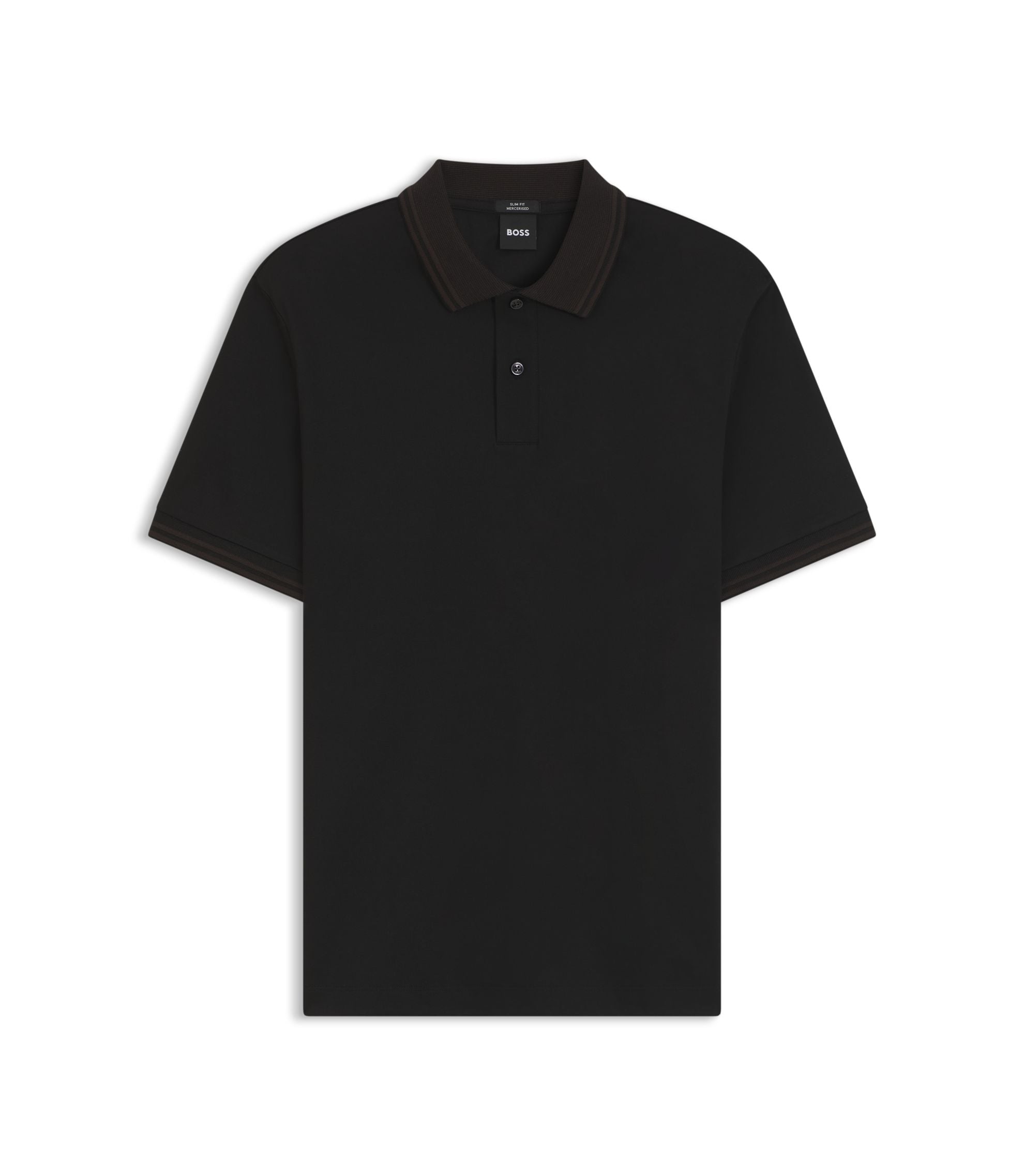 Boss Stripe Trim Slim Fit Polo Shirt In Mercerised Cotton Black
