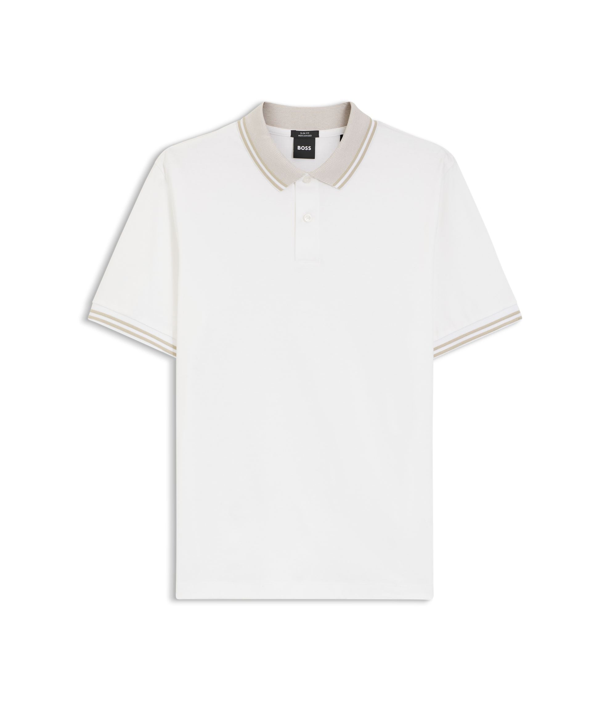 Boss Stripe Trim Slim Fit Polo Shirt In Mercerised Cotton White