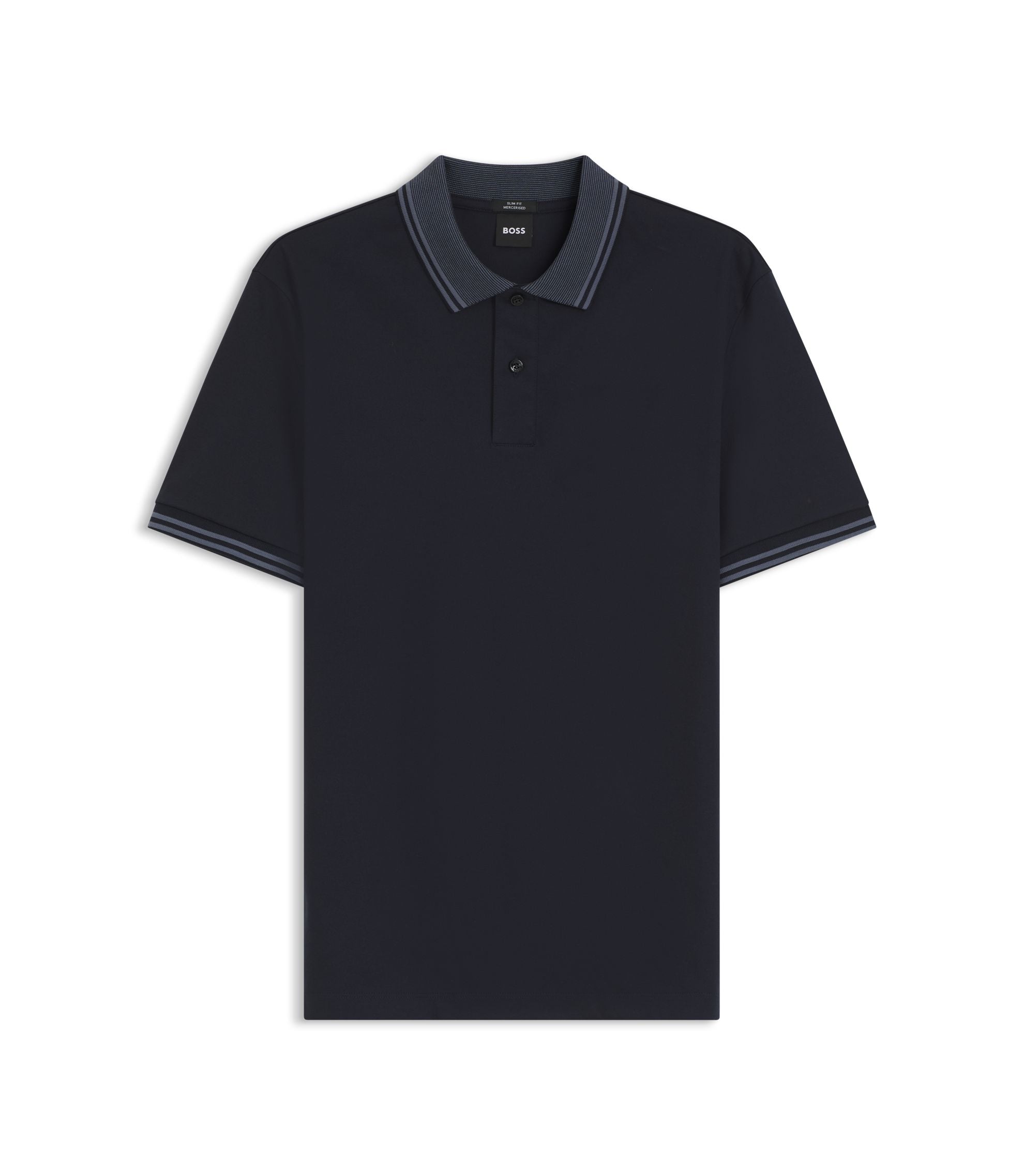 Boss Stripe Trim Slim Fit Polo Shirt In Mercerised Cotton Dark Blue