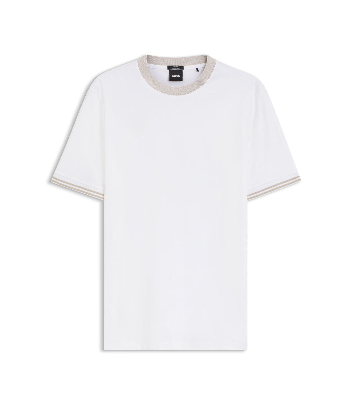 Boss Contrast Tipping Slim Fit T Shirt In Mercerised Cotton White