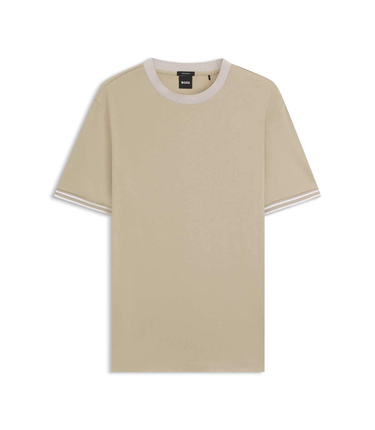 Boss Contrast Tipping Slim Fit T Shirt In Mercerised Cotton Light Beige