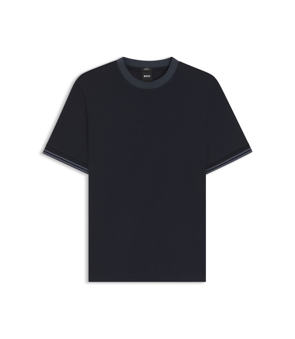 Boss Contrast Tipping Slim Fit T Shirt In Mercerised Cotton Dark Blue