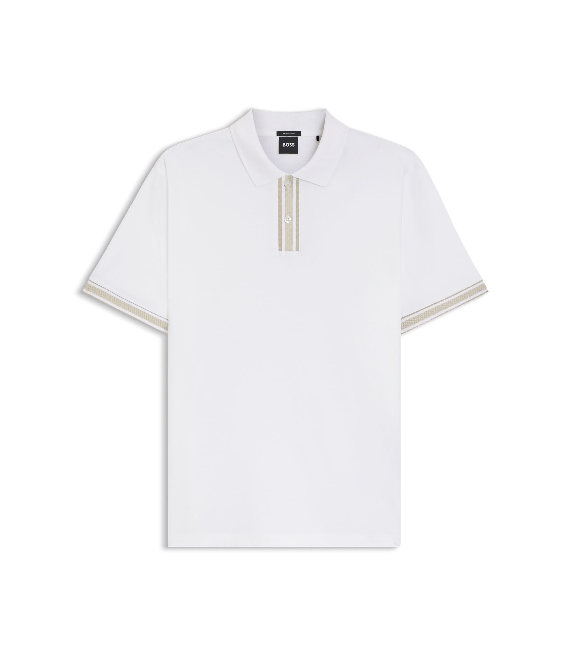 Boss Striped Trim Polo Shirt In Mercerised Cotton White
