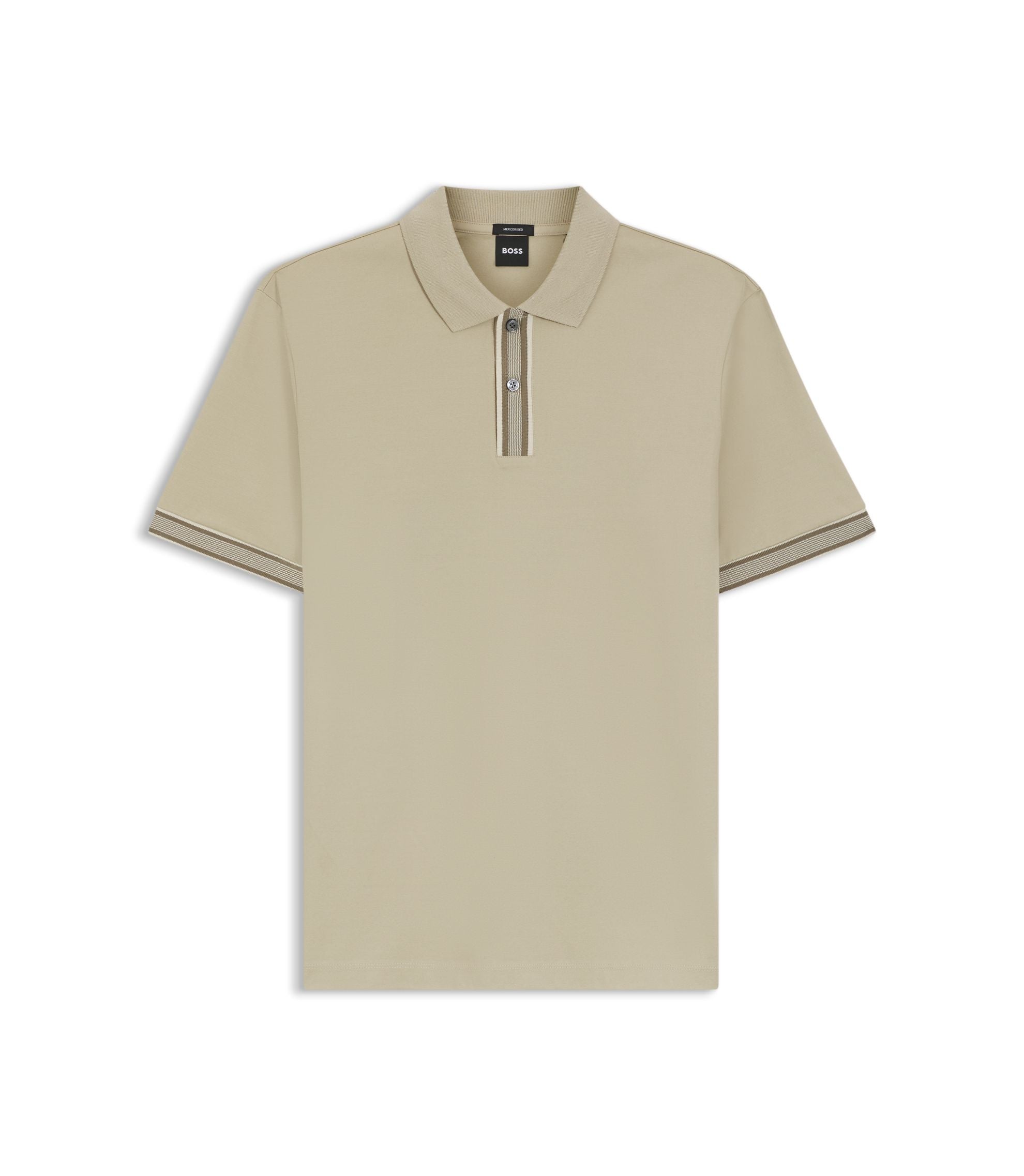 Boss Striped Trim Polo Shirt In Mercerised Cotton Light Beige