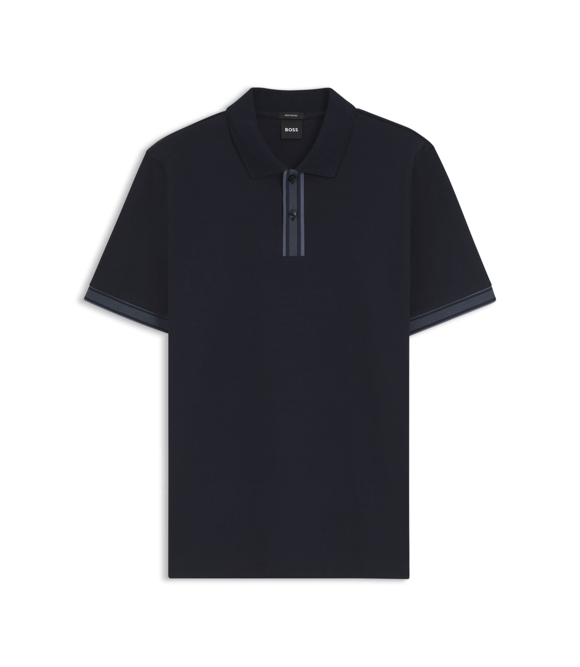 Boss Striped Trim Polo Shirt In Mercerised Cotton Dark Blue