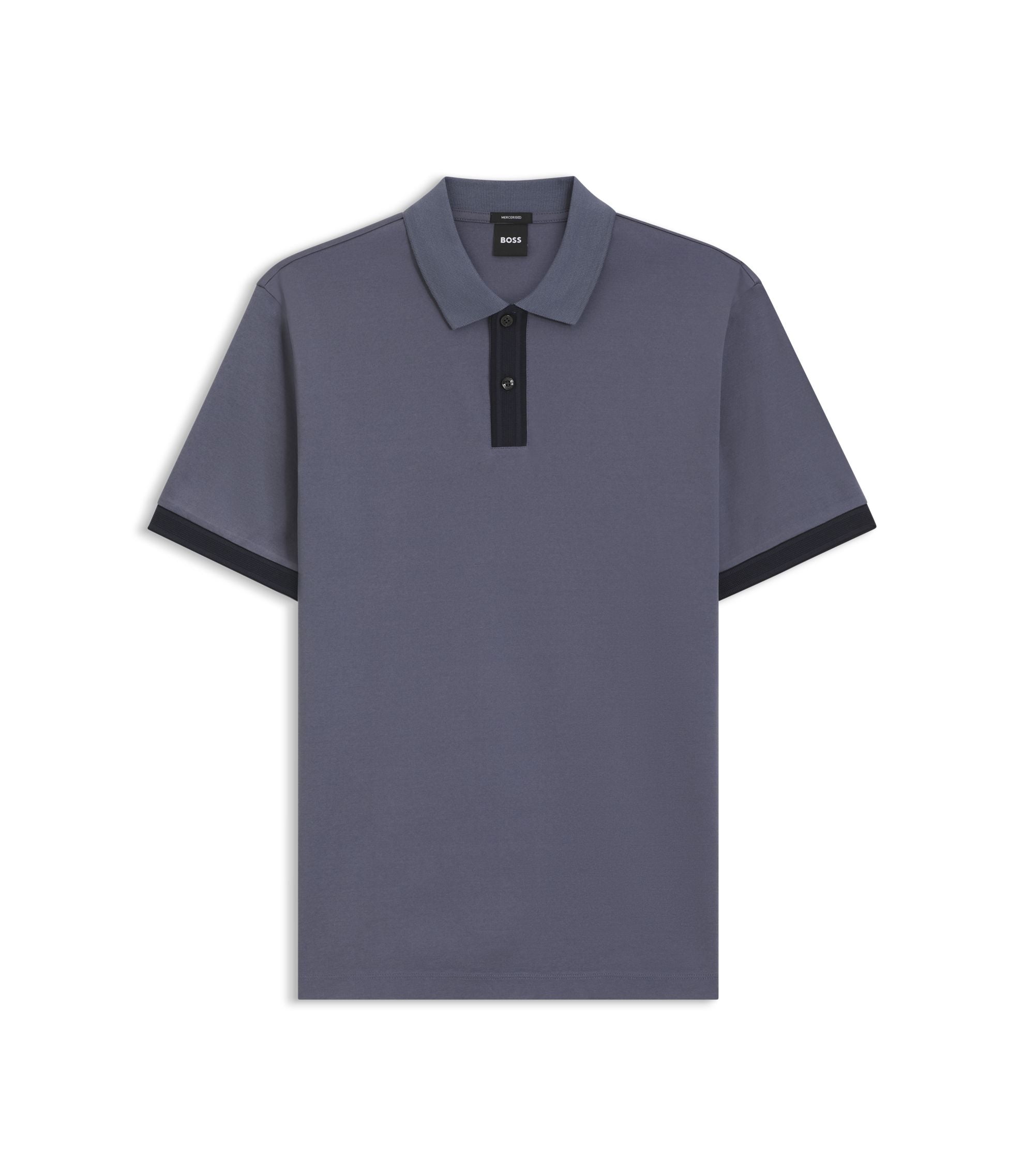 Boss Striped Trim Polo Shirt In Mercerised Cotton Light Blue