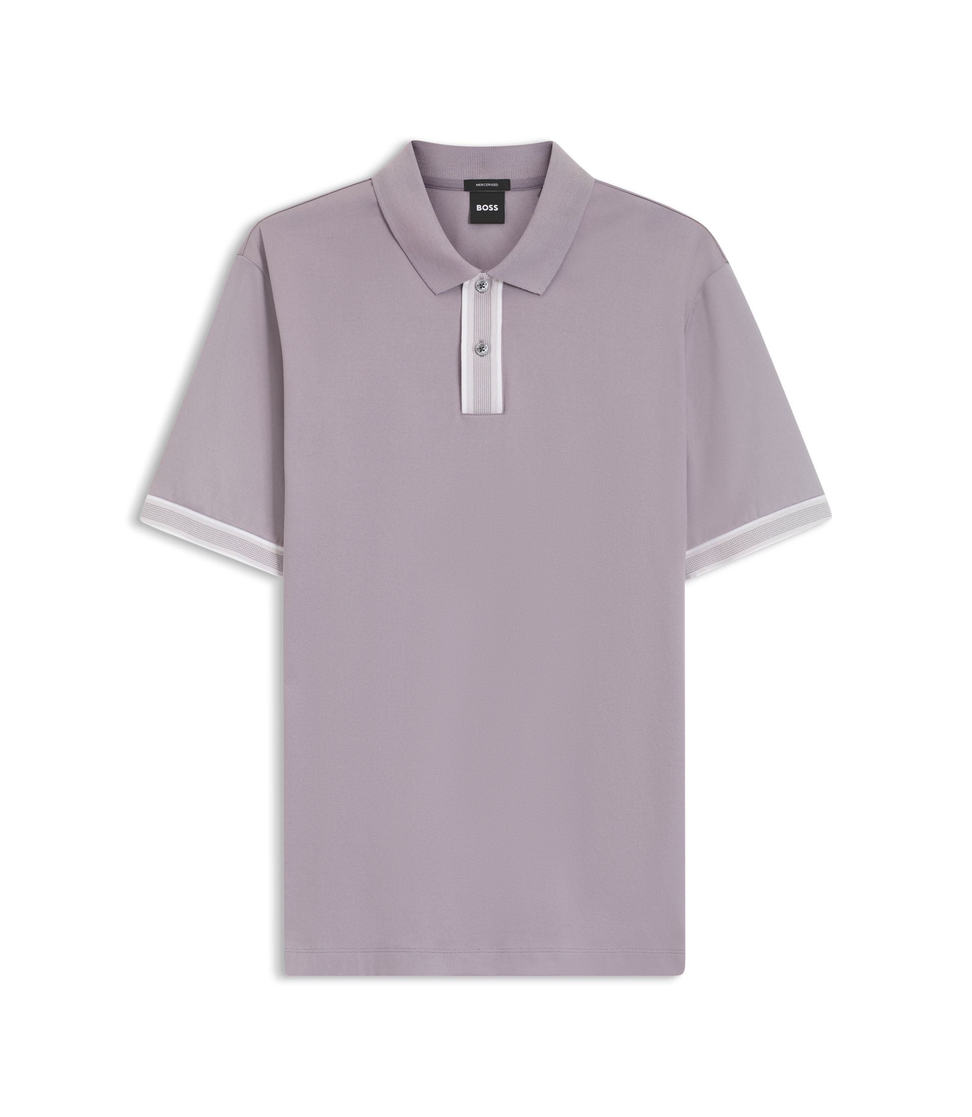 Boss Striped Trim Polo Shirt In Mercerised Cotton Light Purple