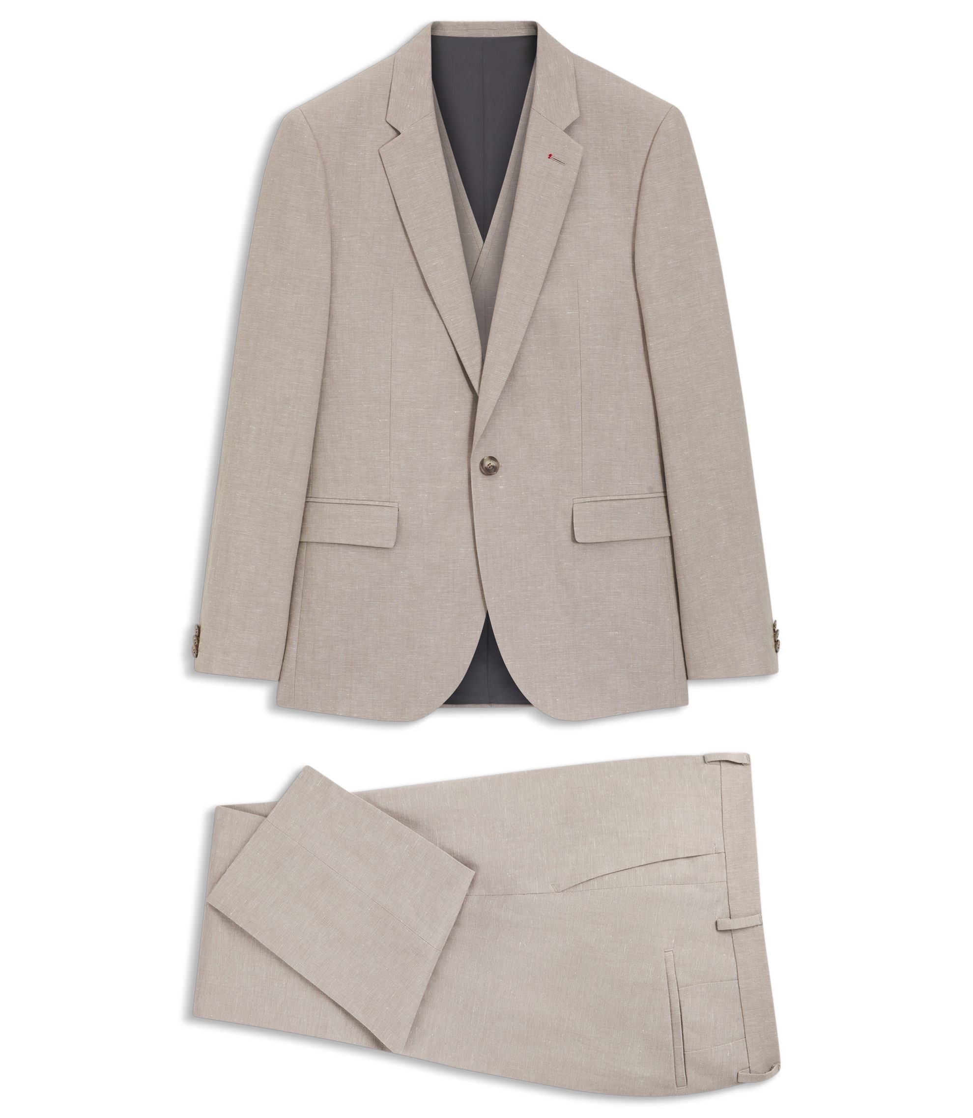 Hugo Three Piece Extra Slim Fit Suit Light Brown