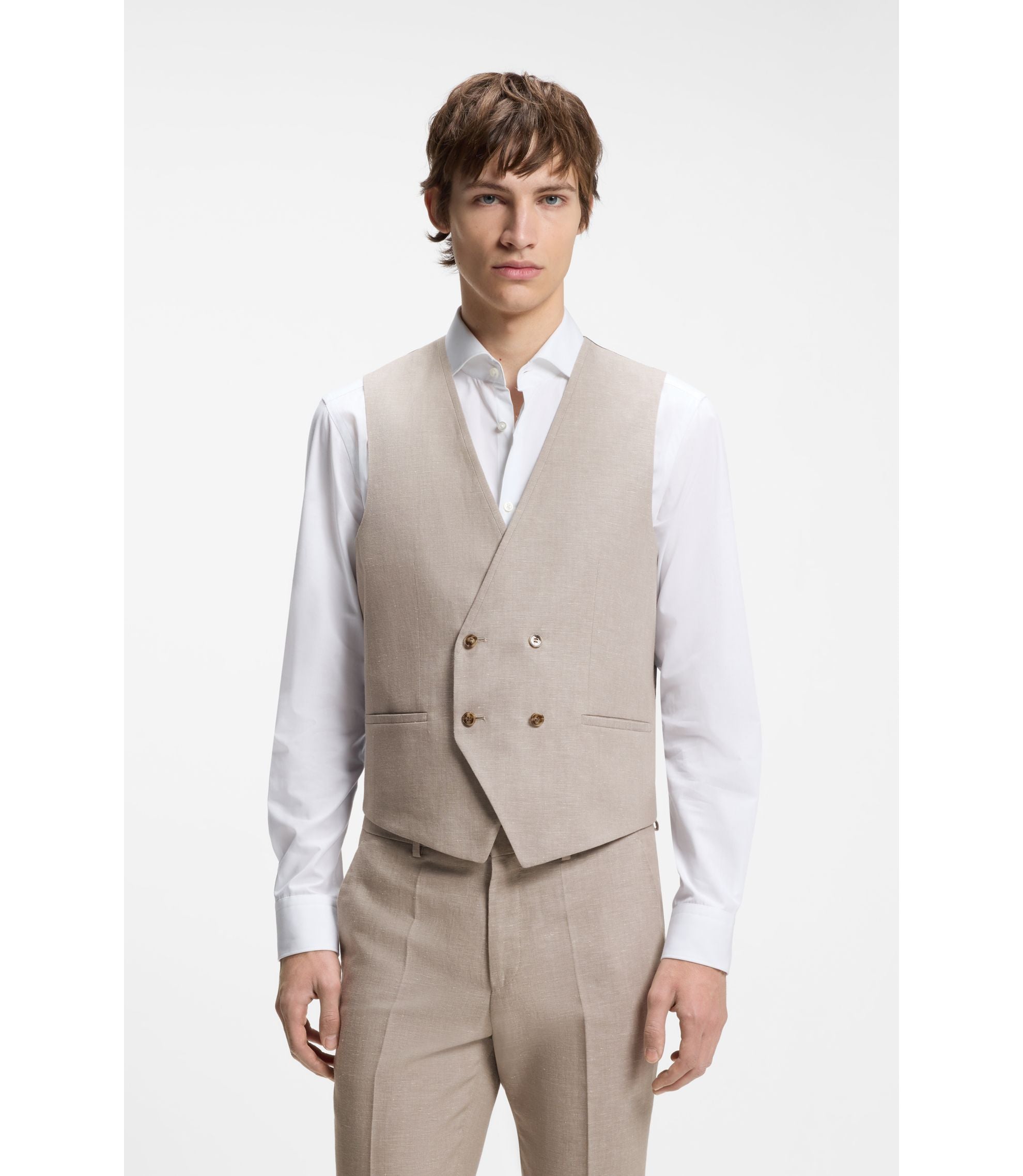 Hugo Three Piece Extra Slim Fit Suit Light Brown