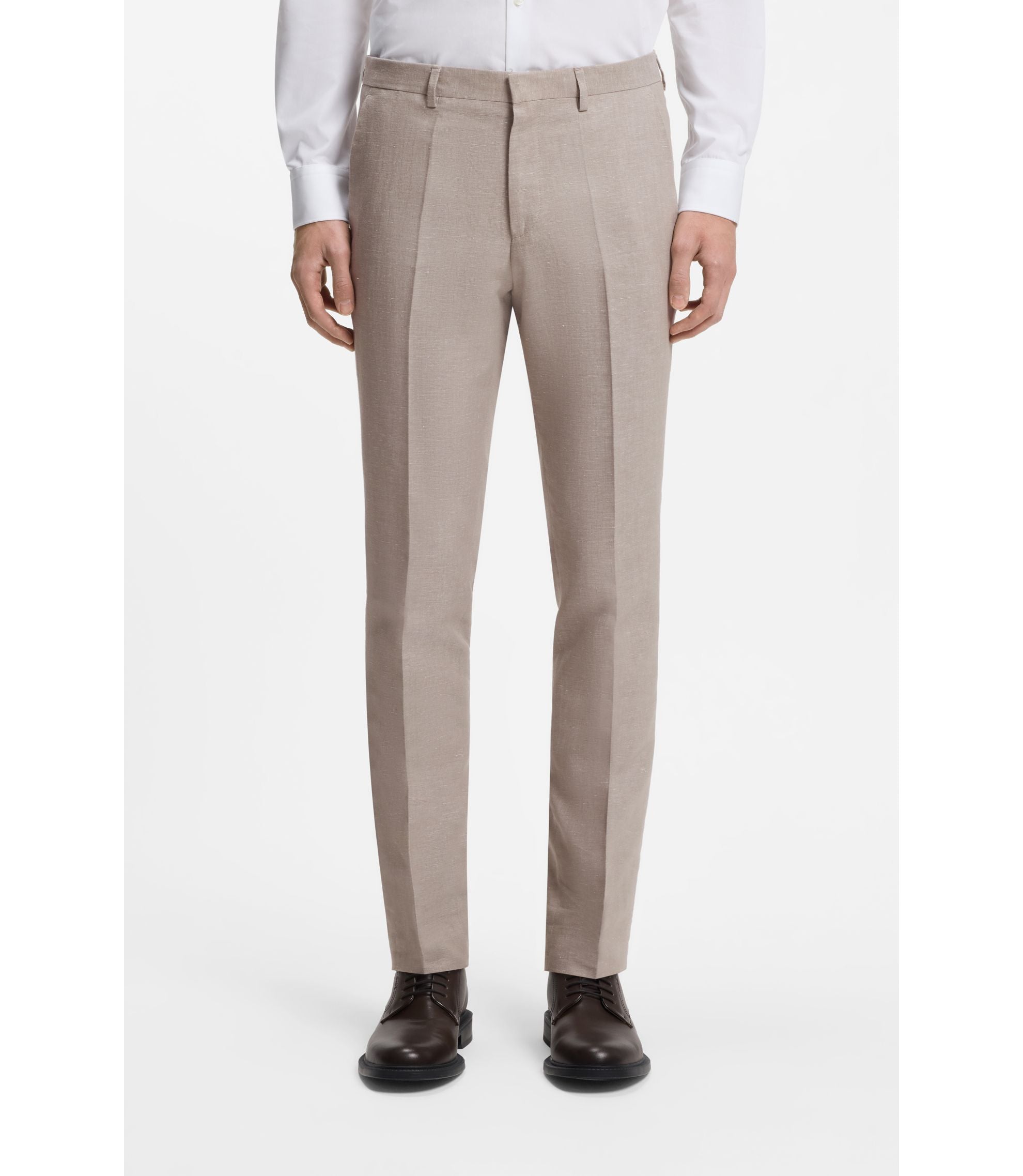 Hugo Three Piece Extra Slim Fit Suit Light Brown