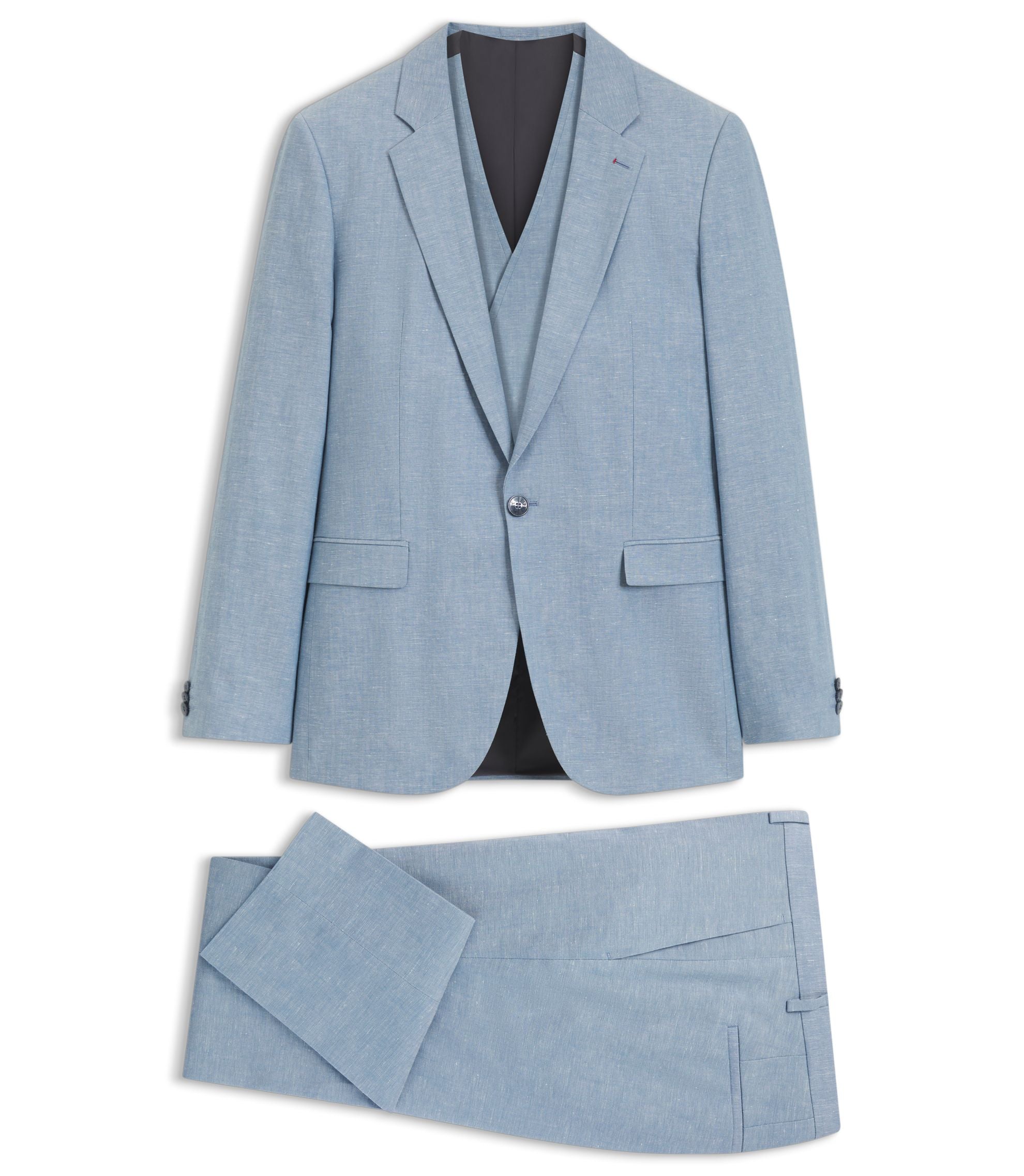 Hugo Three Piece Extra Slim Fit Suit Light Blue