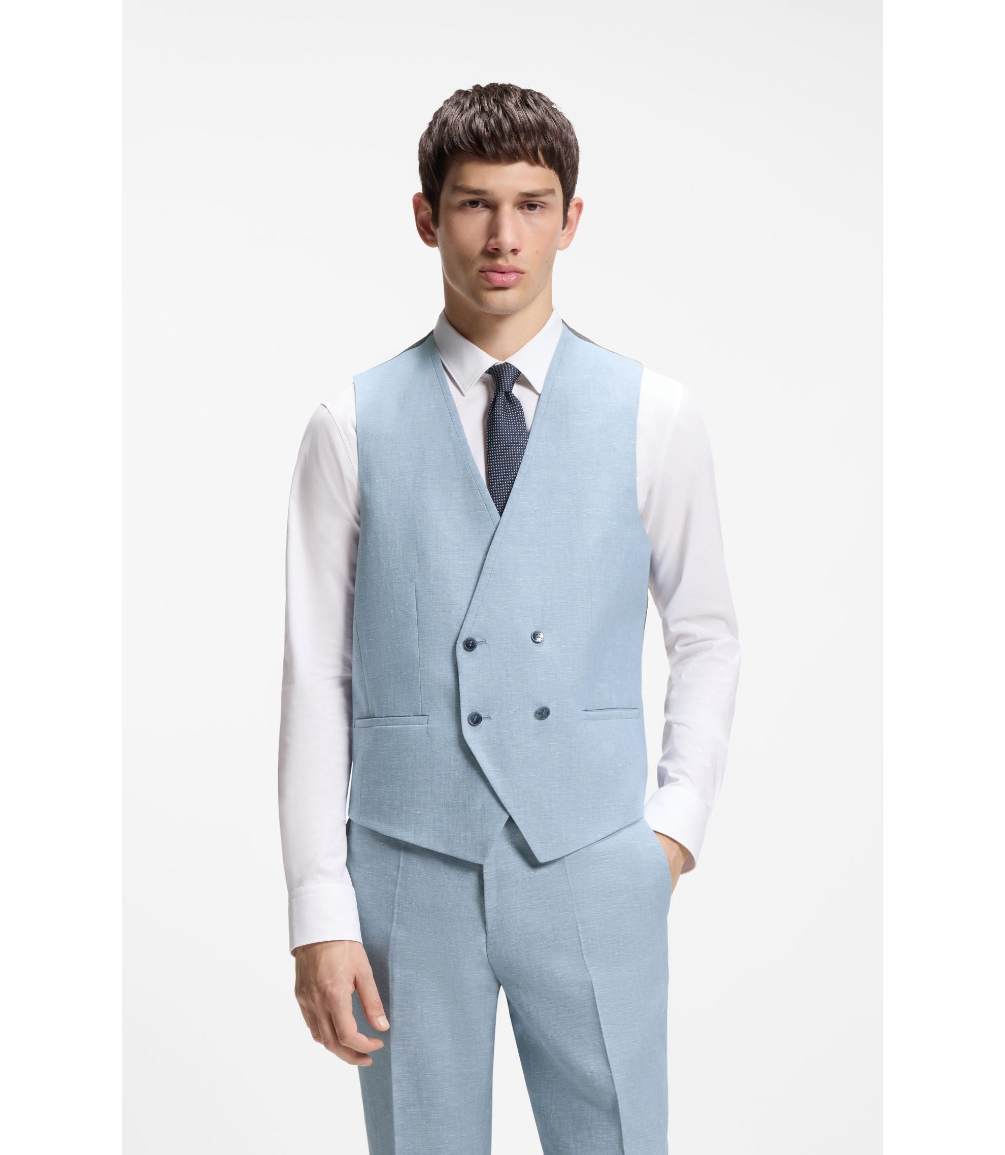 Hugo Three Piece Extra Slim Fit Suit Light Blue