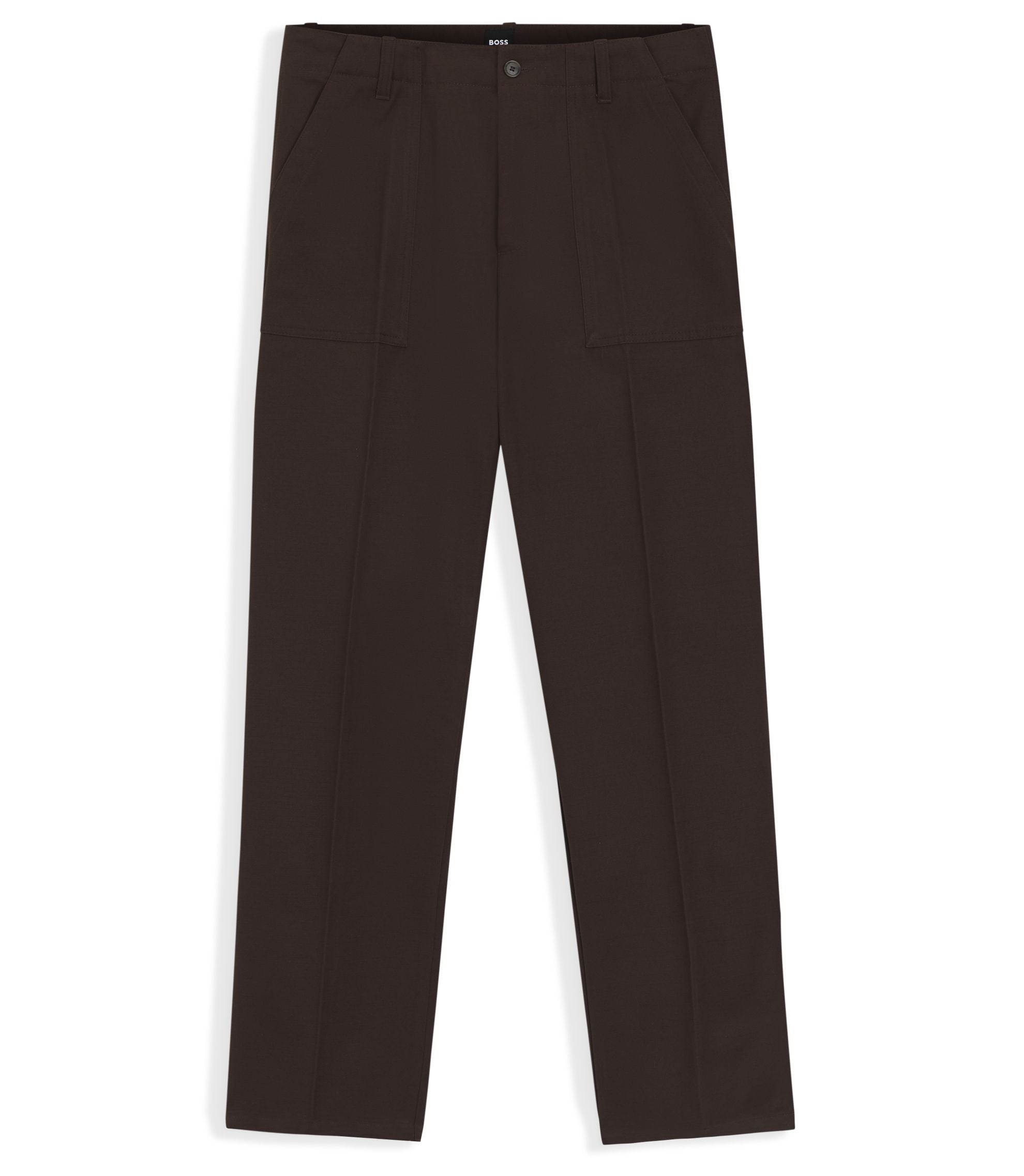 Boss Twill Cotton Trousers With Relaxed Fit Dark Brown
