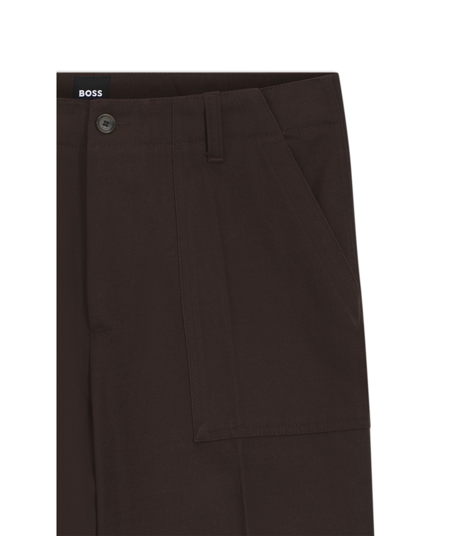 Boss Twill Cotton Trousers With Relaxed Fit Dark Brown