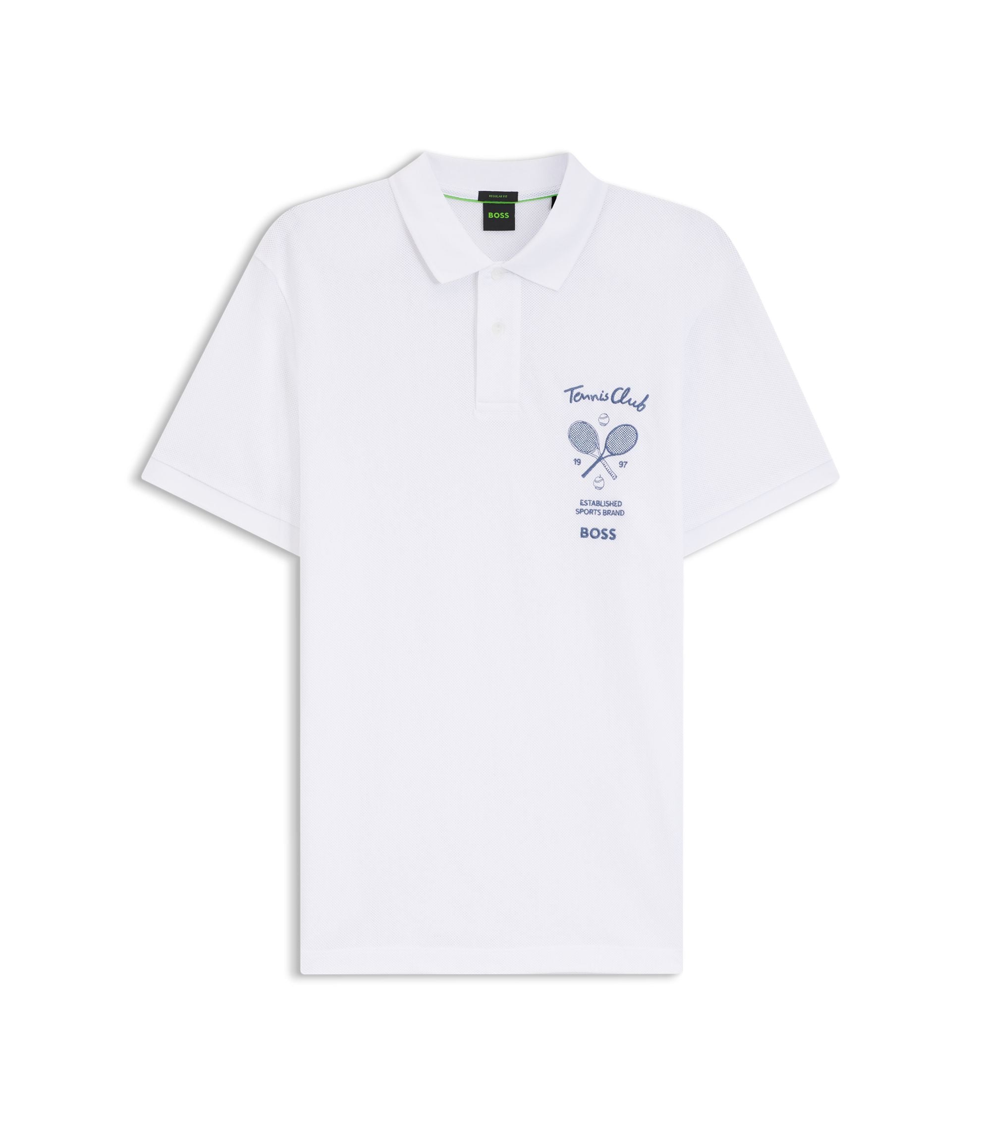 Boss Embroidered Artwork Polo Shirt In Cotton Mesh White