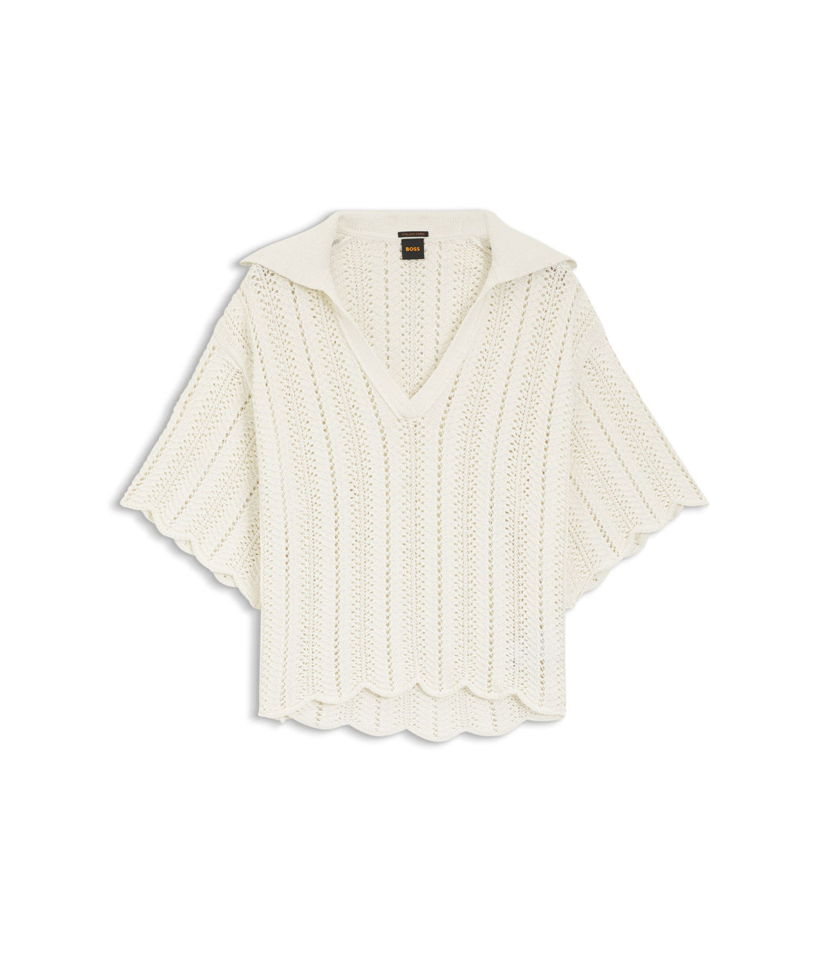 Boss Cotton Blend Sweater With Knitted Wave Structure White Women's