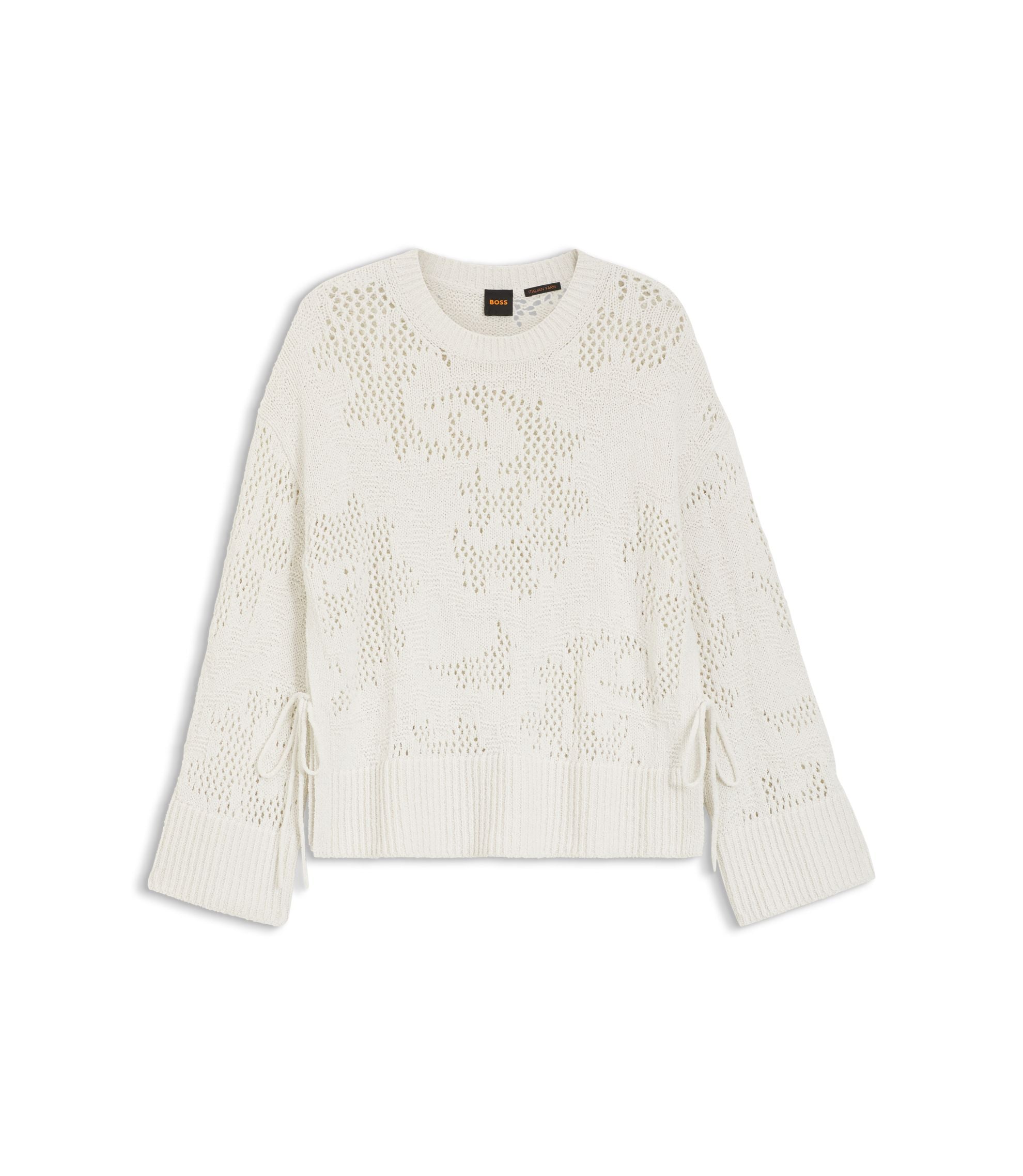 Boss Knitted Pattern Sweater In A Cotton Blend White Women's