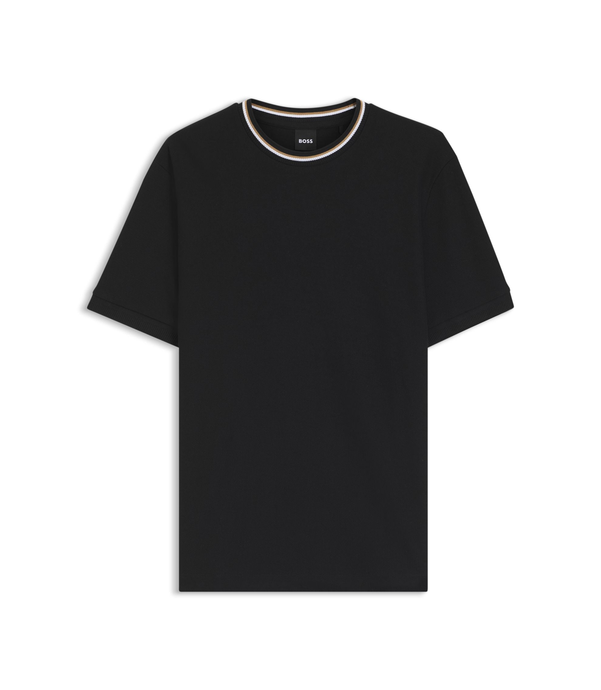 Boss Striped Collar T Shirt In Cotton Piqu Black