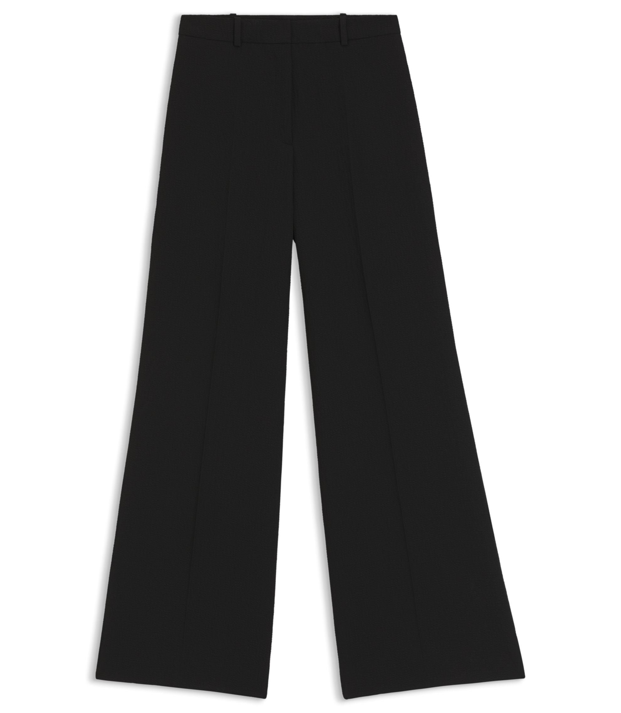 Hugo Regular Fit Trousers In Stretch Seersucker Black Women's