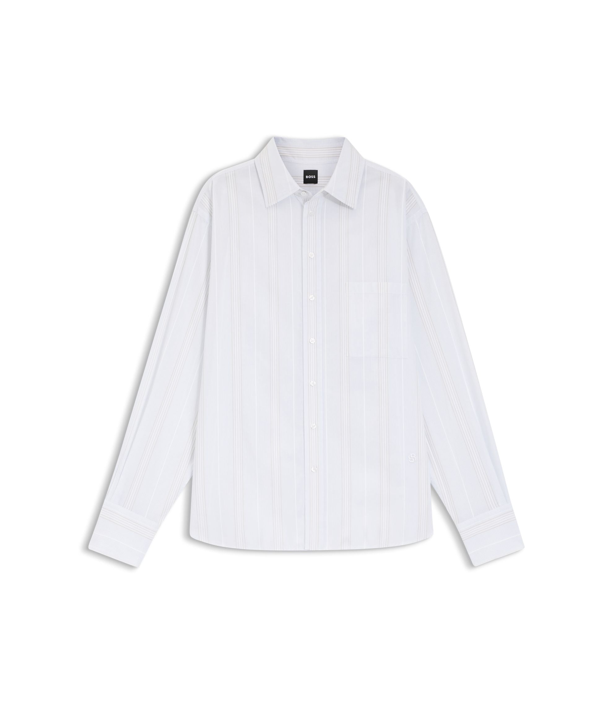 Boss Striped Relaxed Fit Blouse In Cotton Canvas Light Blue Women's