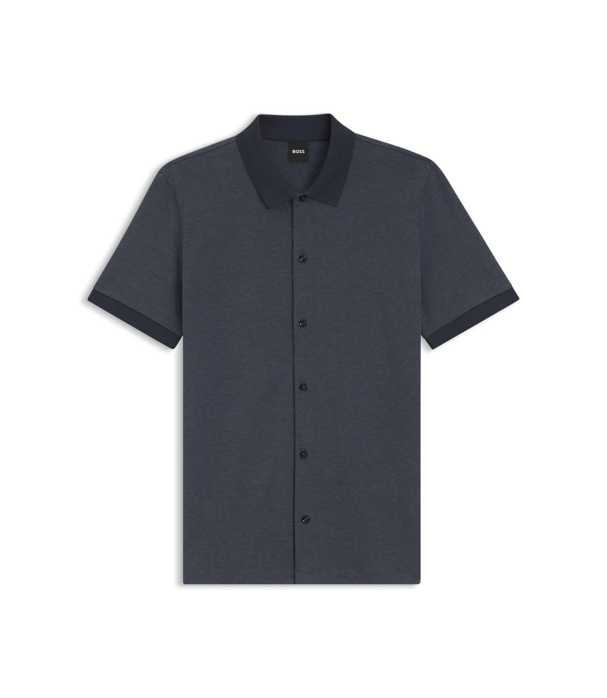 Boss Regular Fit Shirt In Bubble Structure Cotton Dark Blue