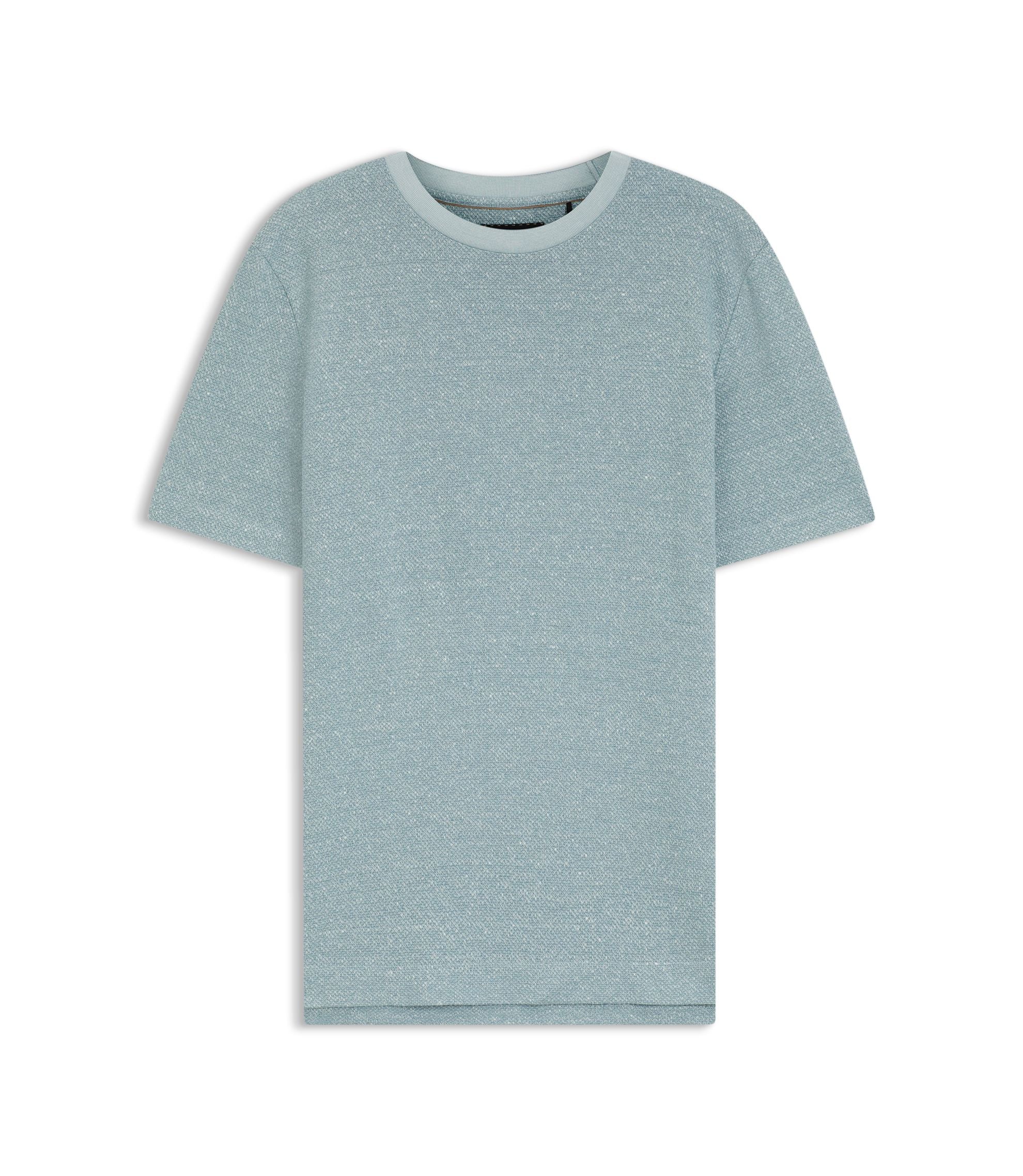 Boss Mouline T Shirt In Cotton Linen And Silk Light Blue