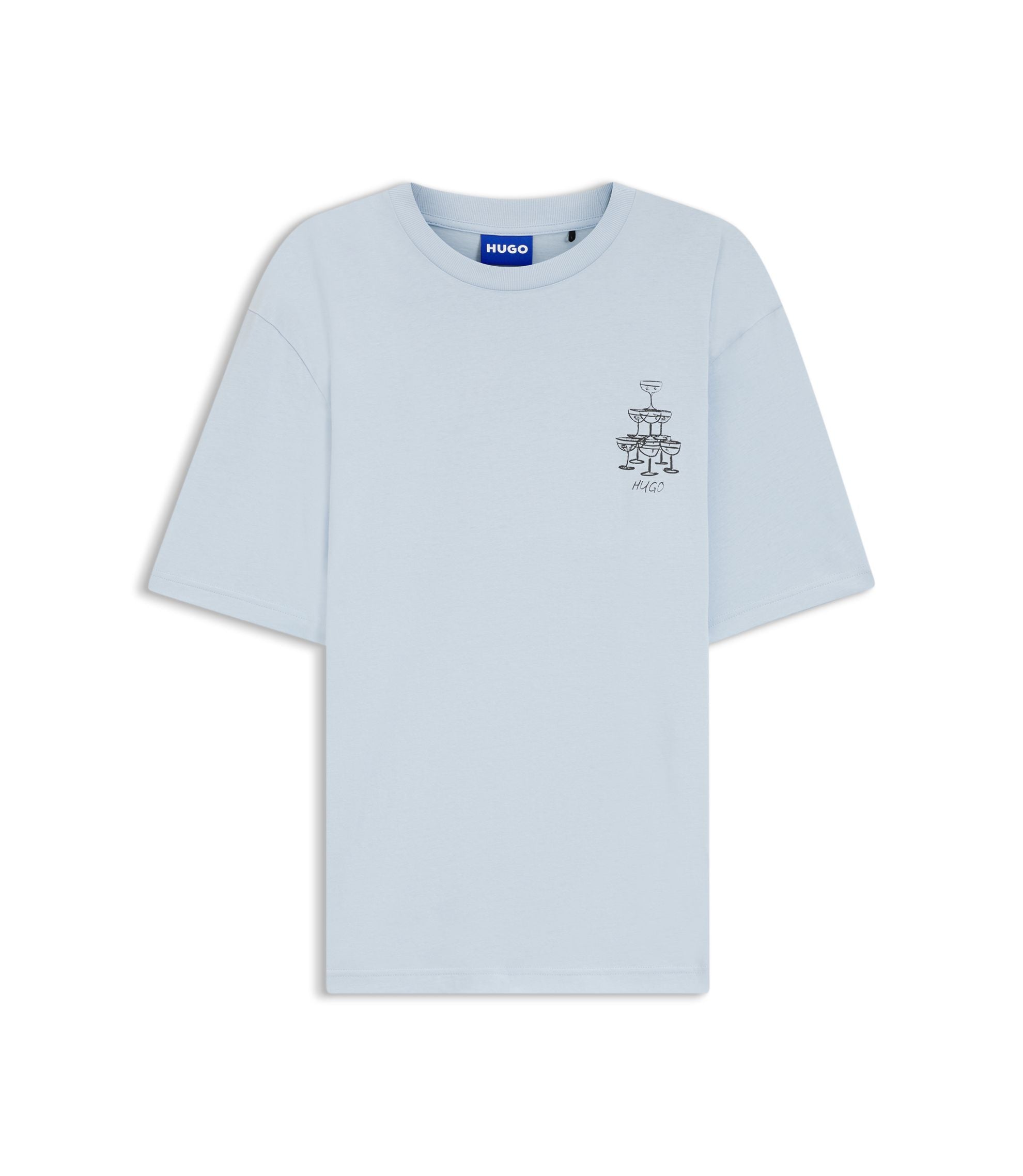 Hugo Cotton Jersey T Shirt With Printed Artwork Light Blue