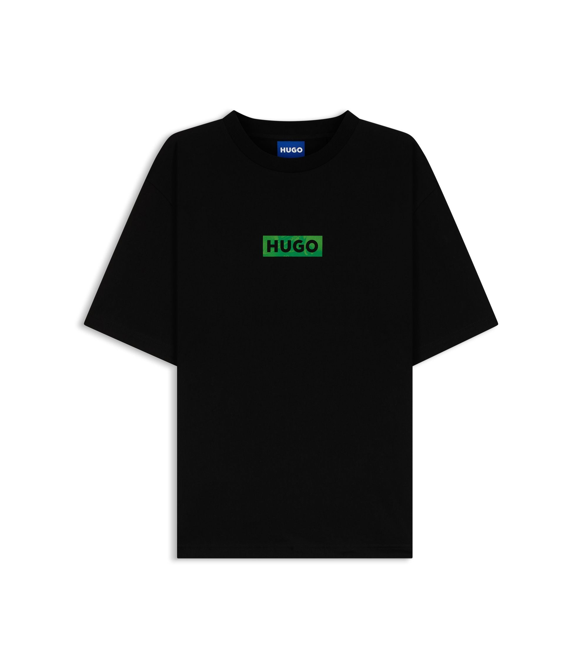 Hugo Cotton Jersey T Shirt With Printed Artwork Black