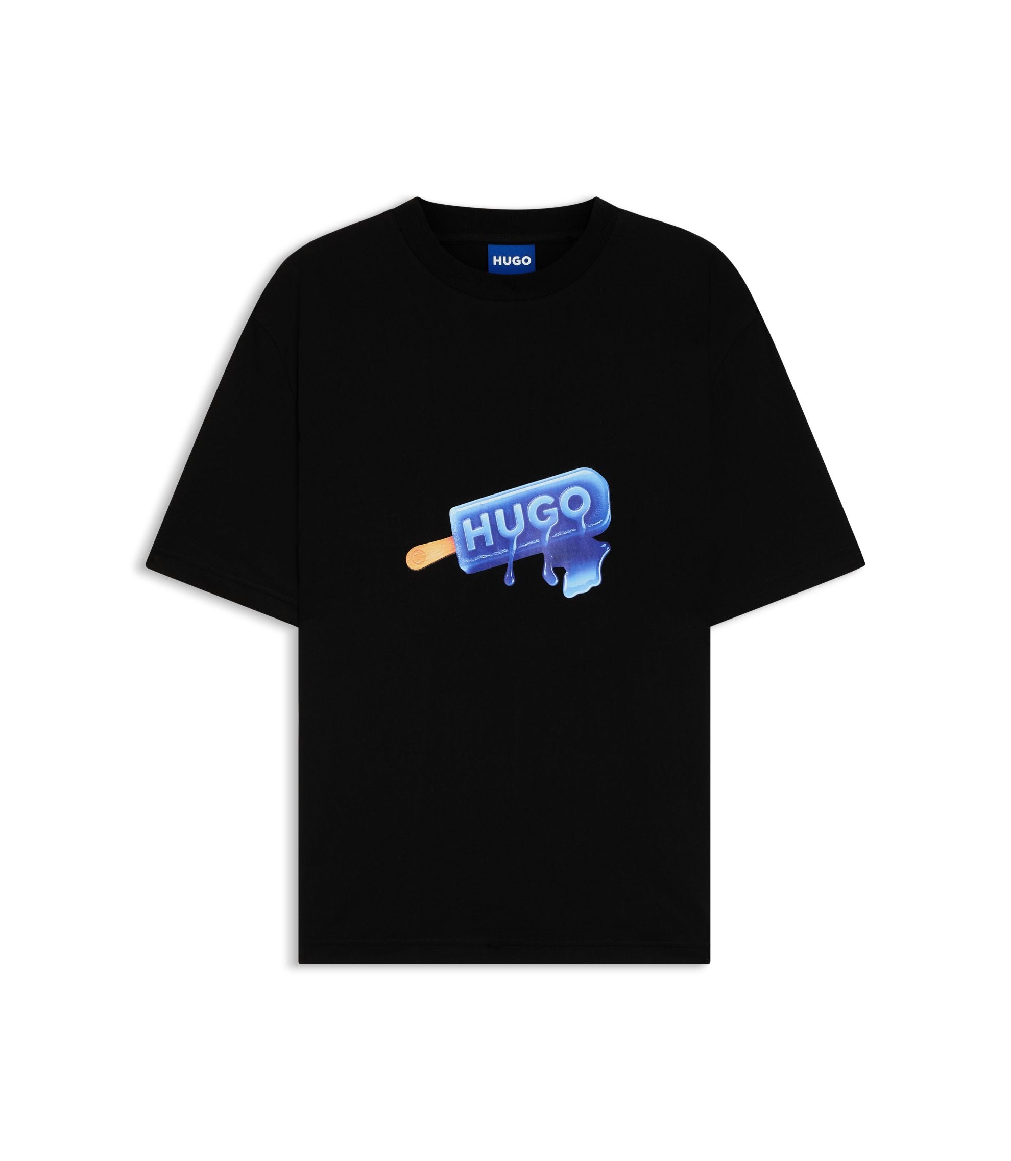 Hugo Cotton Jersey T Shirt With Ice Lolly Artwork Black