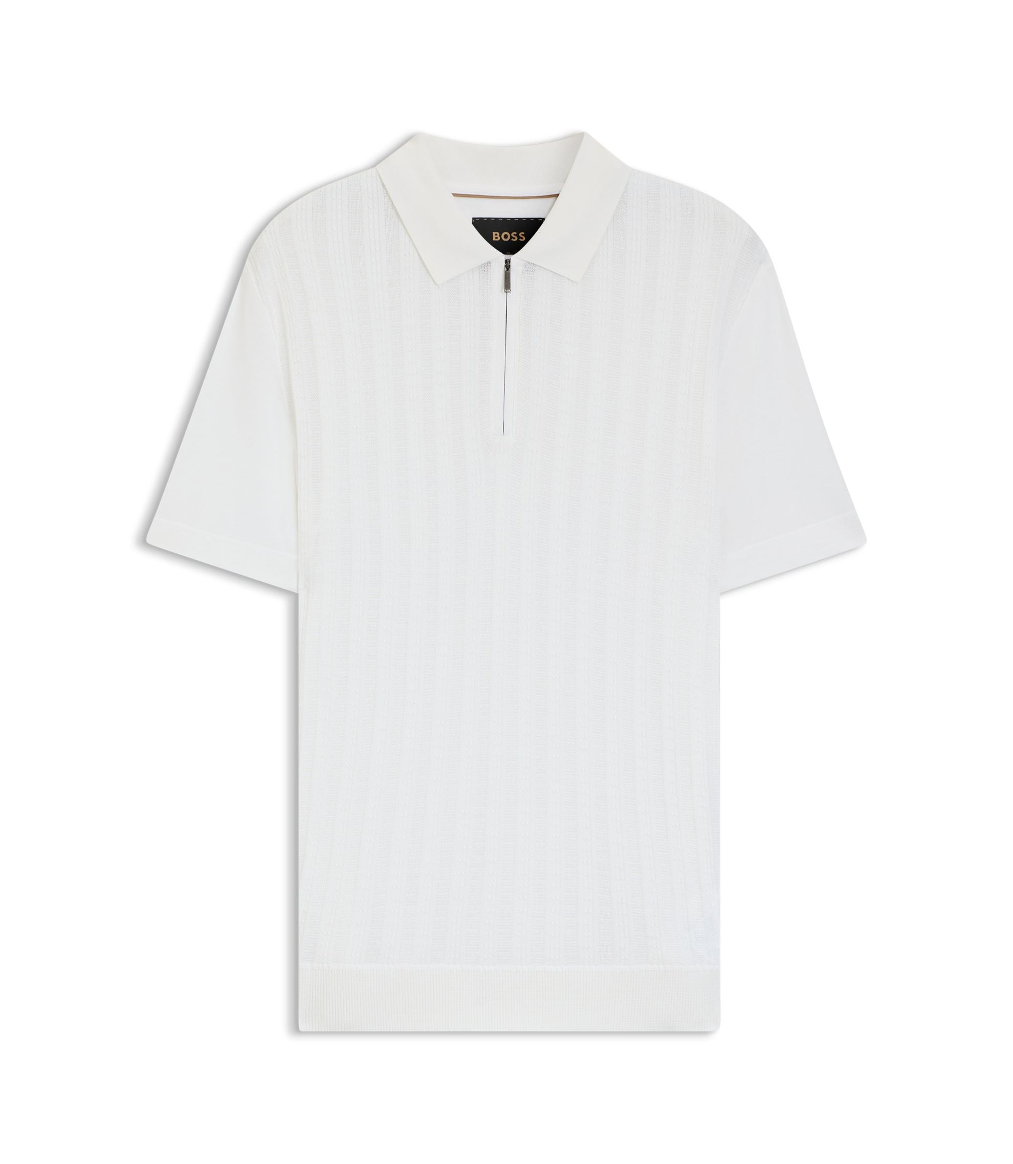 Boss Cotton Silk Polo Shirt With Zip Neck White