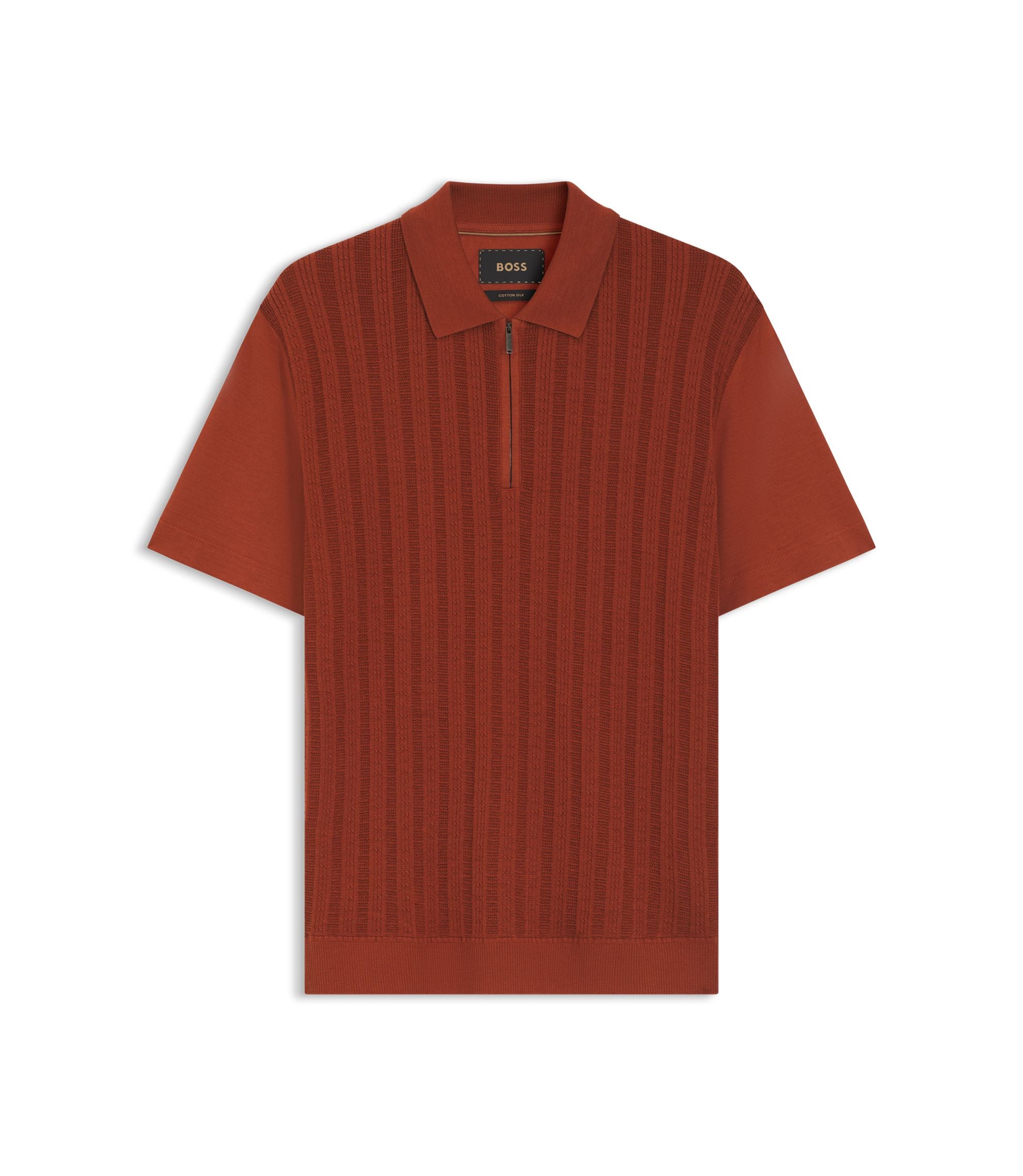 Boss Cotton Silk Polo Shirt With Zip Neck Brown