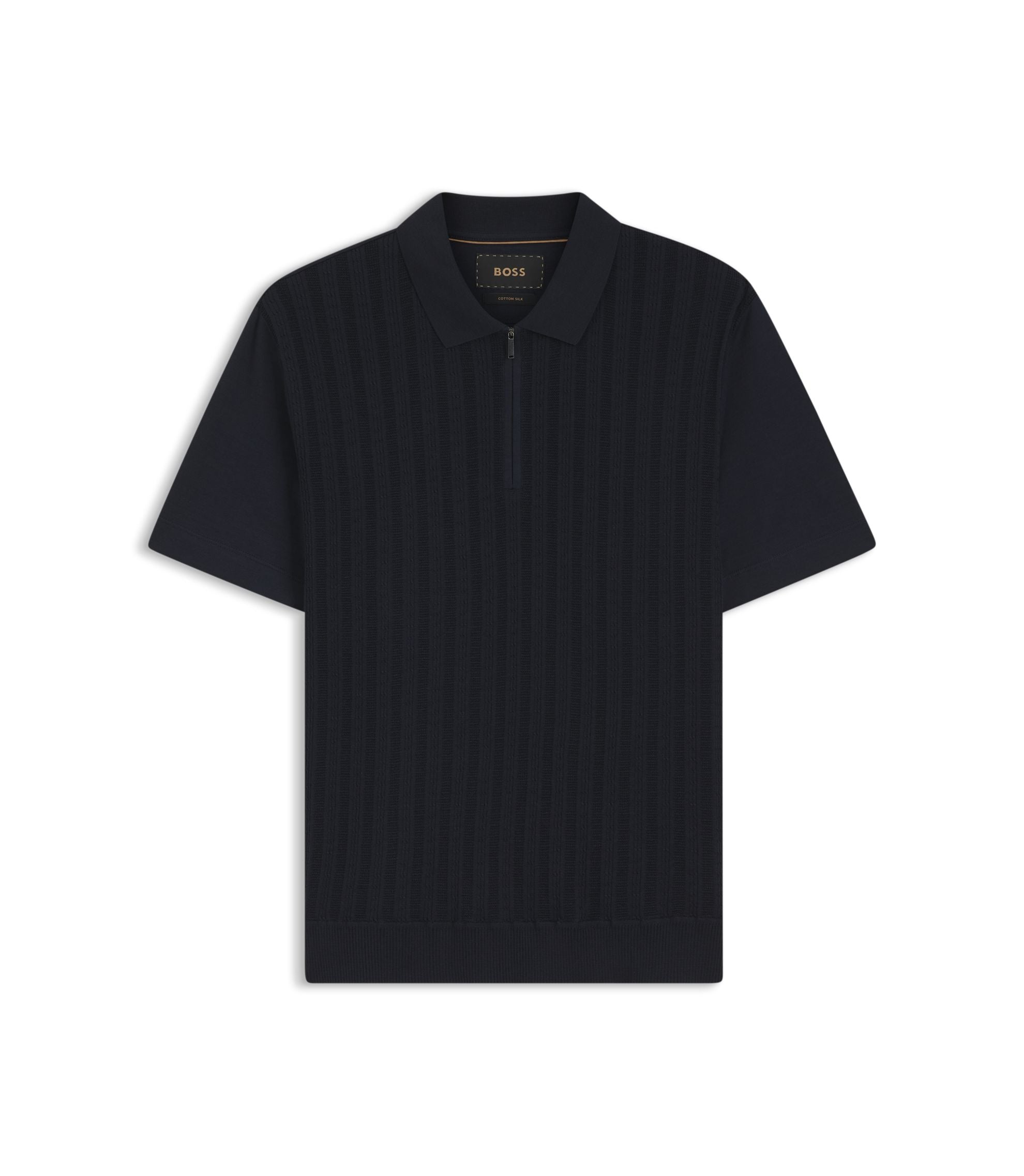 Boss Cotton Silk Polo Shirt With Zip Neck Dark Blue